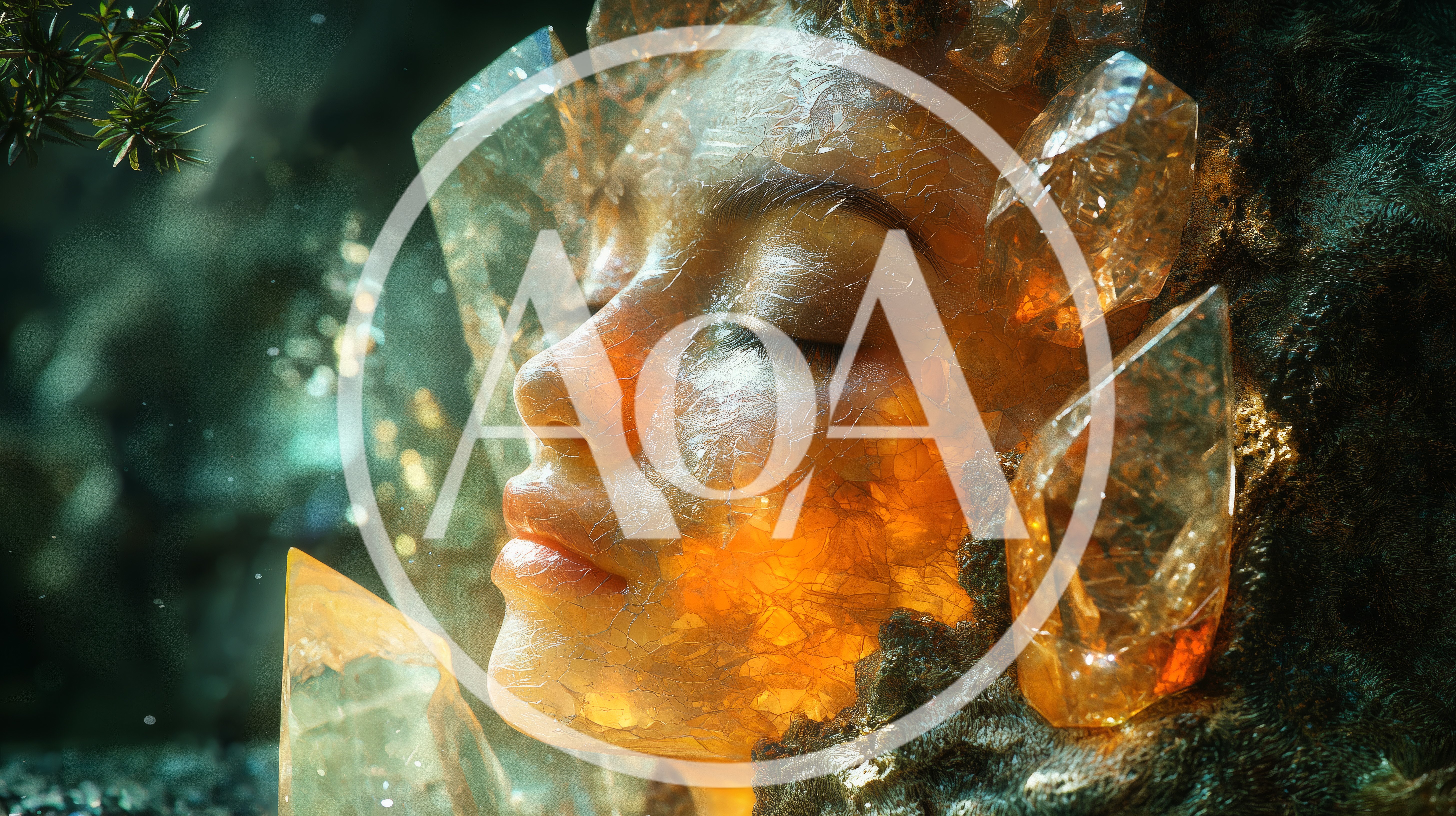 Surreal Portrait Of A Woman Made Of Amber Crystals