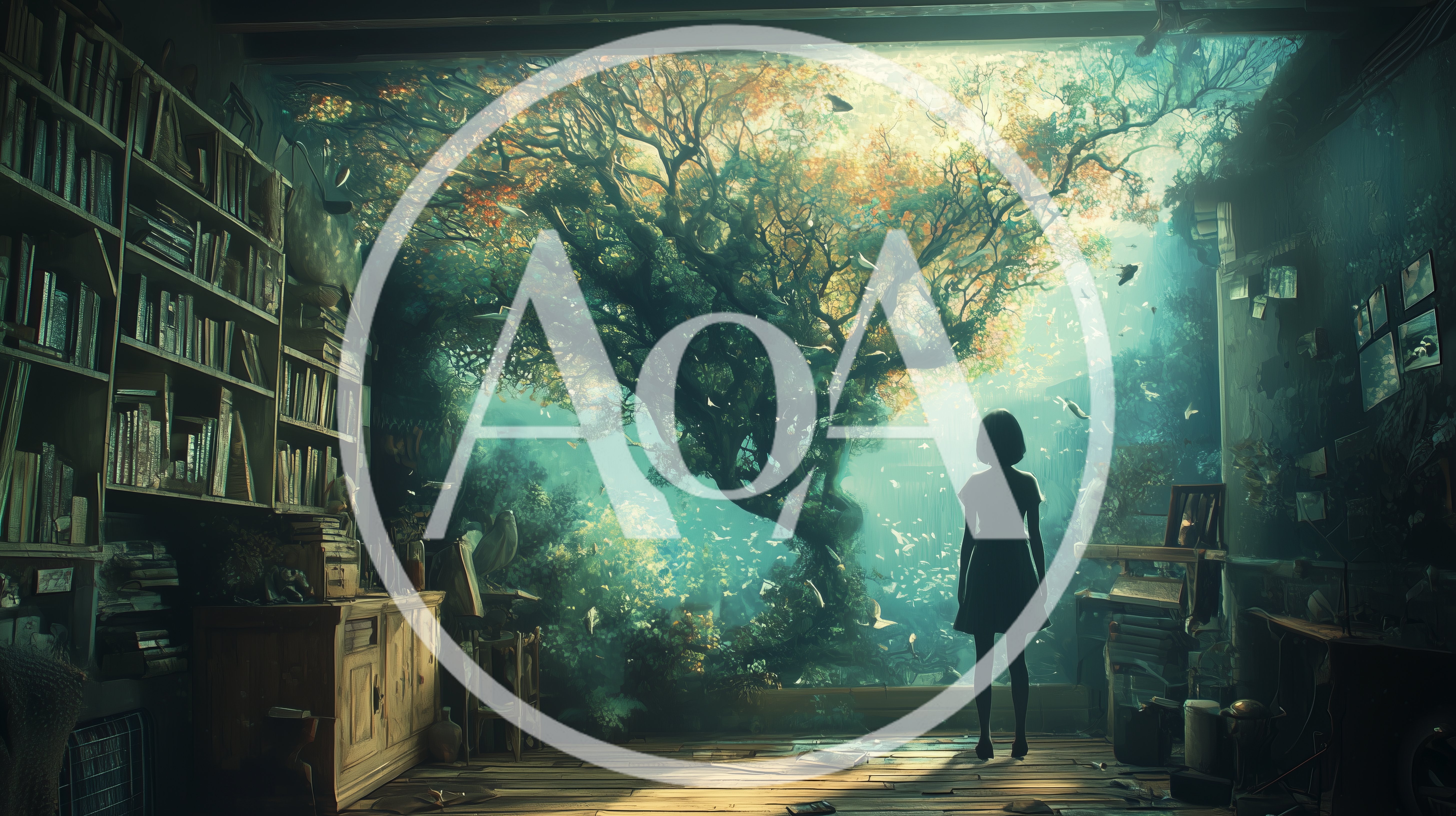 Young Girl Standing Before A Magical Indoor Tree