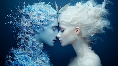 Ethereal Couple With Floral Elements And Butterfly