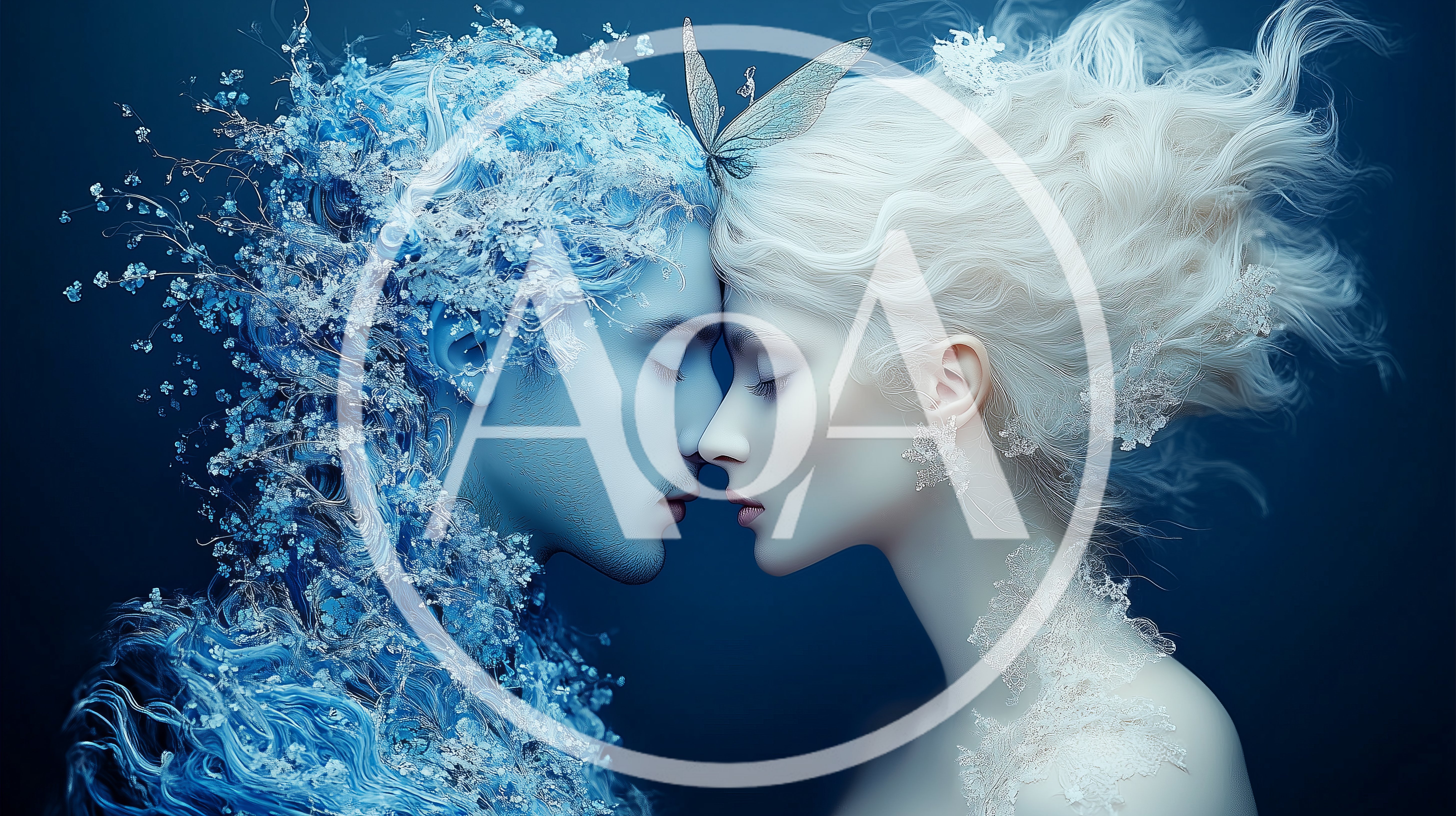 Ethereal Couple With Floral Elements And Butterfly