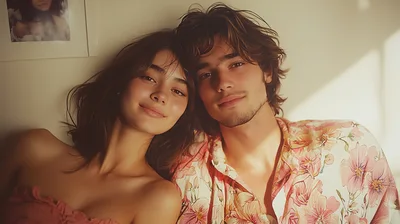 Young Couple Posing Together In Soft Sunlight