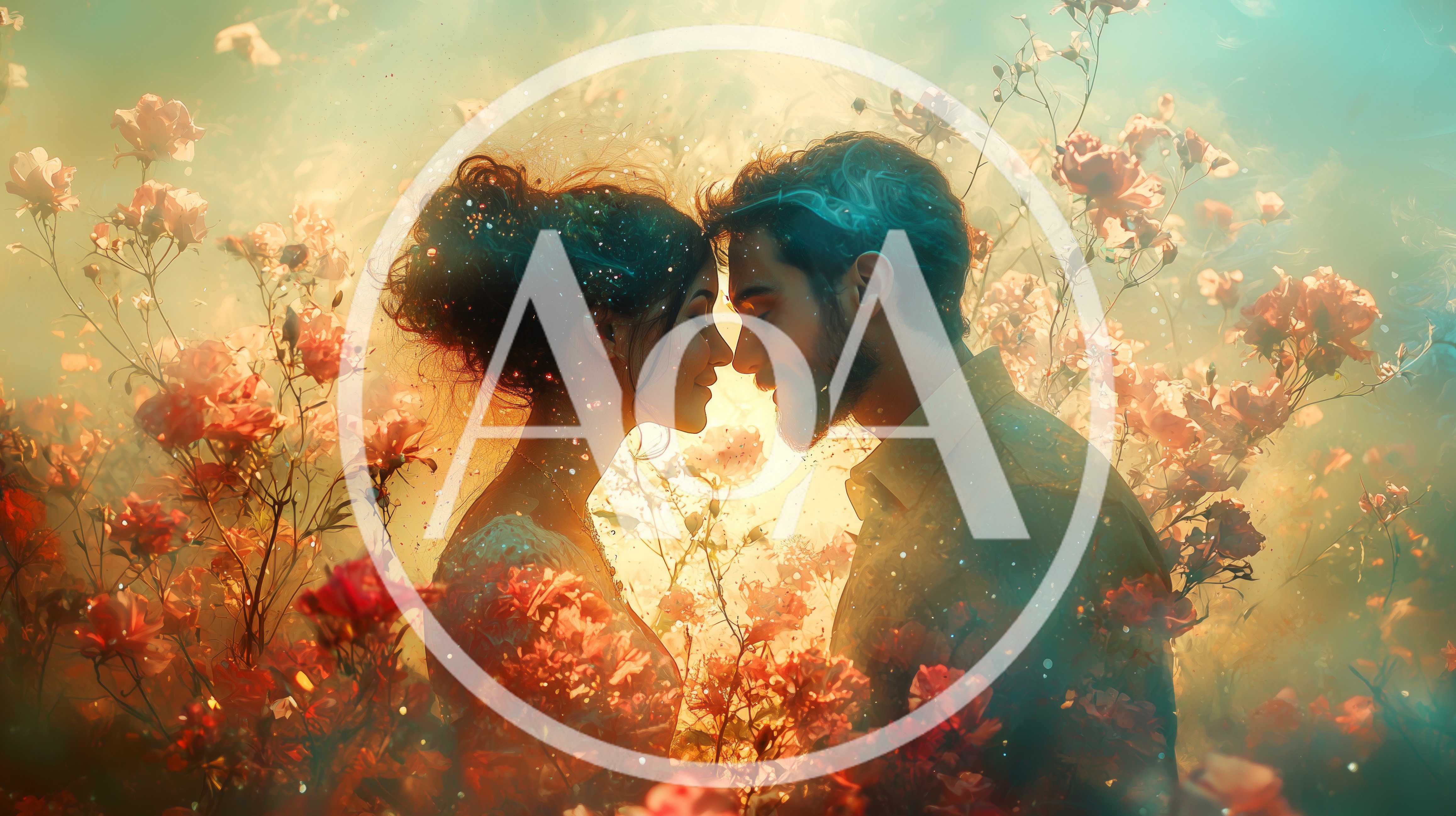 Romantic Couple Embracing Amidst A Dreamy Rose Garden