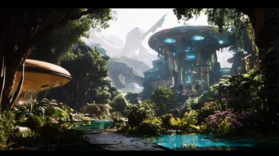 Futuristic Alien Jungle City With Advanced Technology
