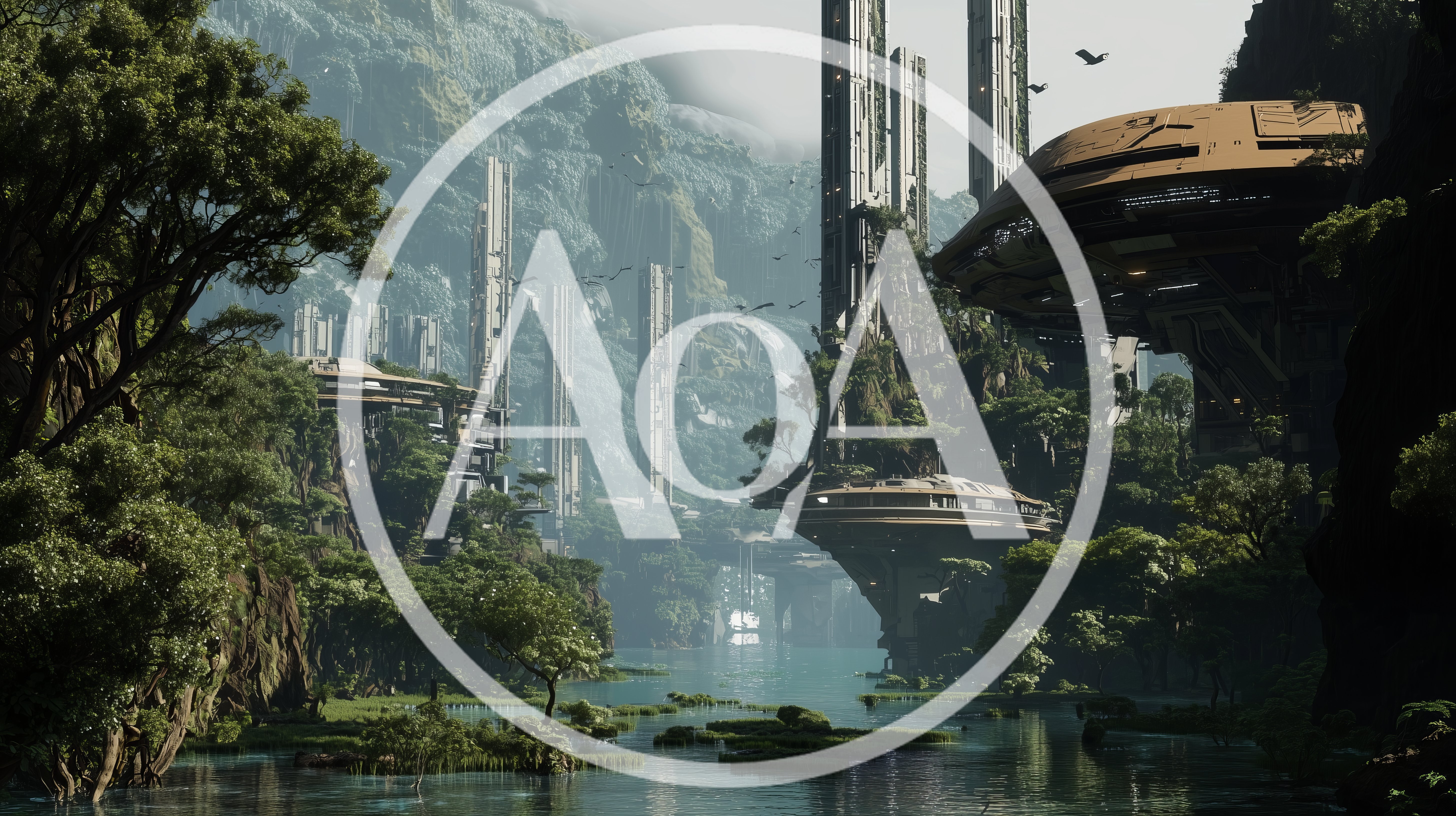 Futuristic Sci-Fi City Nestled In A Lush Tropical Jungle