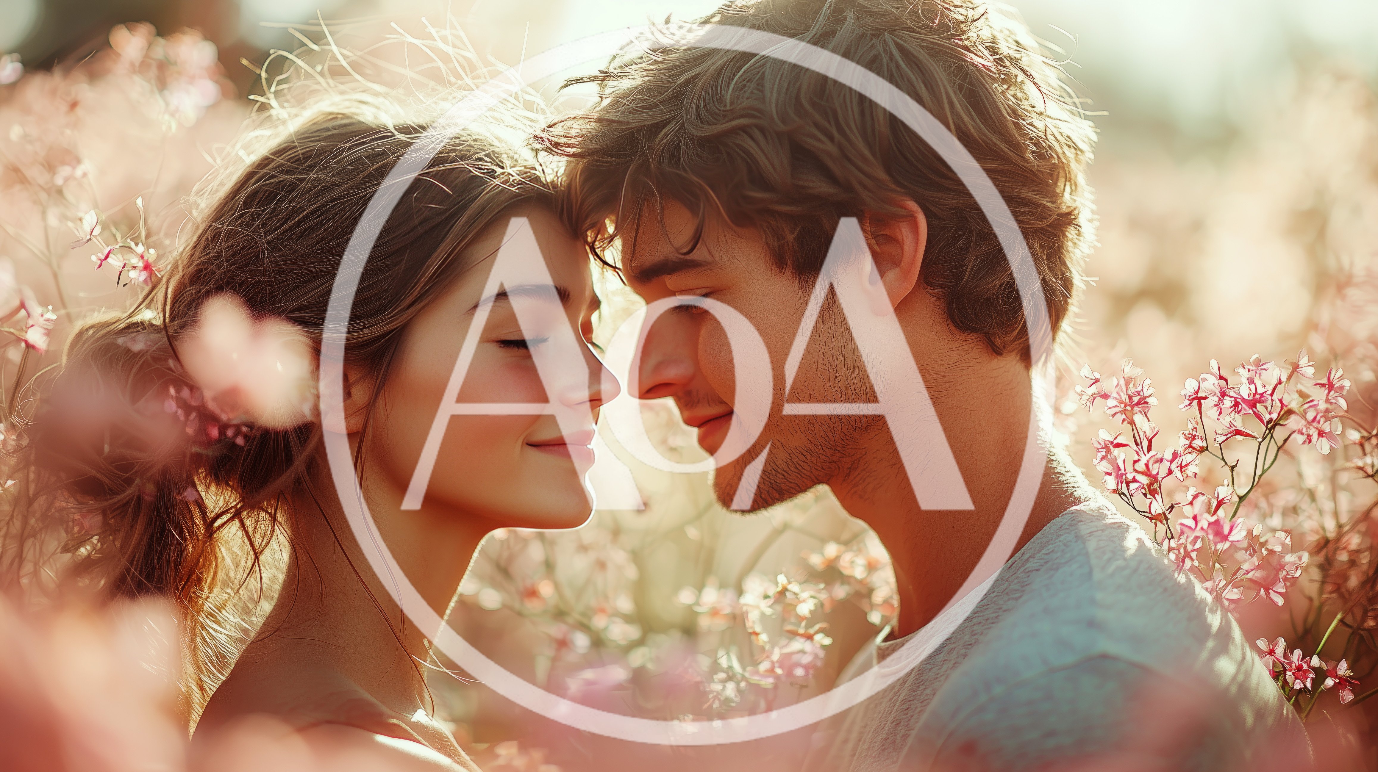 Young Couple Sharing A Romantic Moment In Flower Field