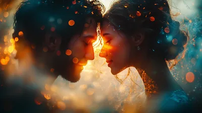 Romantic Couple Foreheads Touching In Ethereal Golden Light