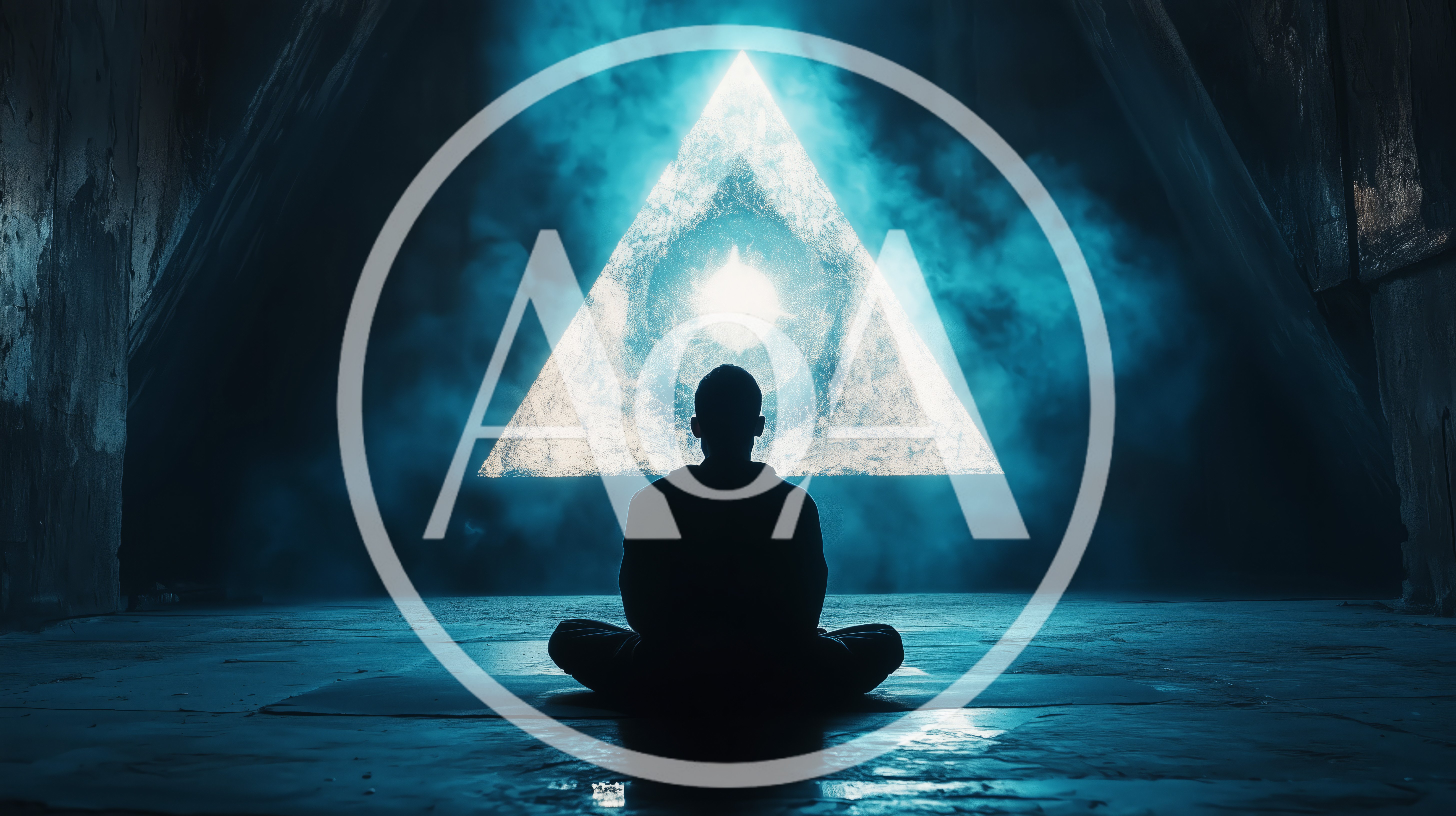 Silhouette Of A Person Meditating Before A Glowing Triangle