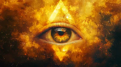 All Seeing Eye Symbol Within Golden Fire