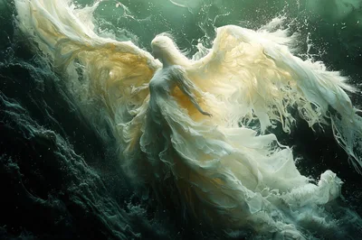 Ethereal Angel Figure Floating In Dark Water