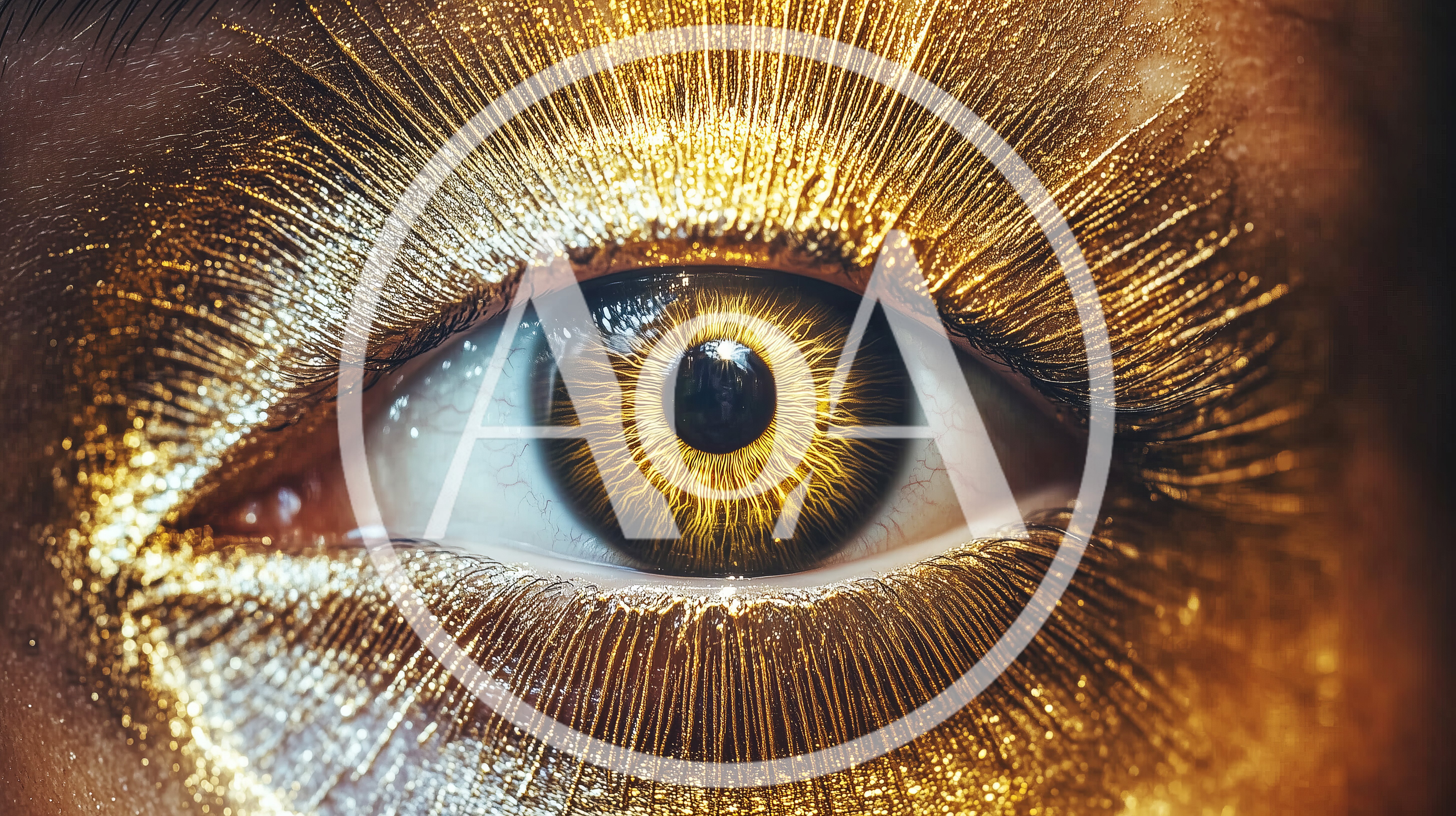 Extreme Close Up Of Human Eye With Gold Makeup