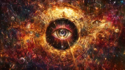 Cosmic Eye Surrounded By Radiant Golden Celestial Patterns