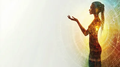 Digital Silhouette Of A Woman With Abstract Technology Patterns