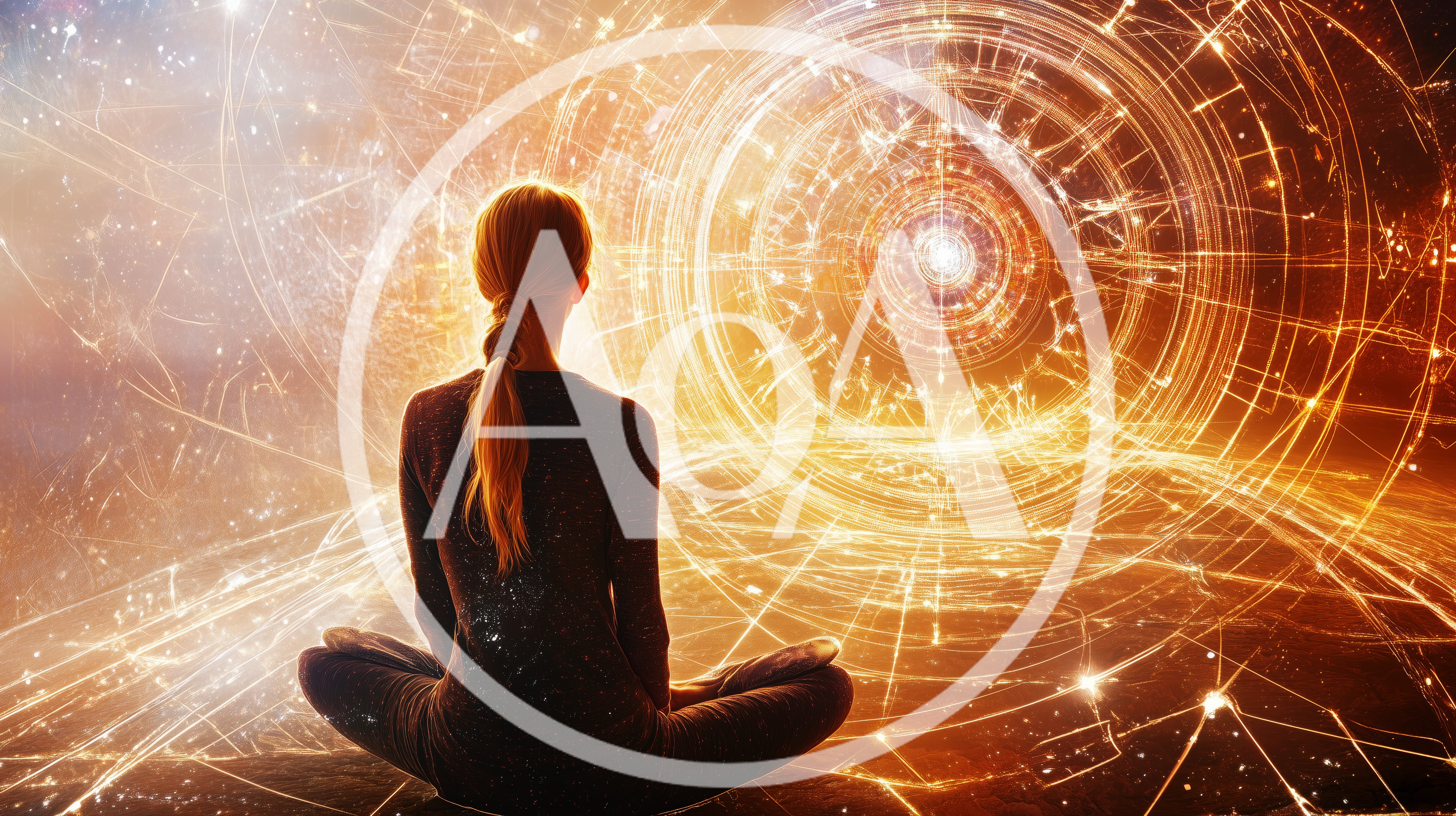 Woman Meditating Before A Glowing Cosmic Energy Portal