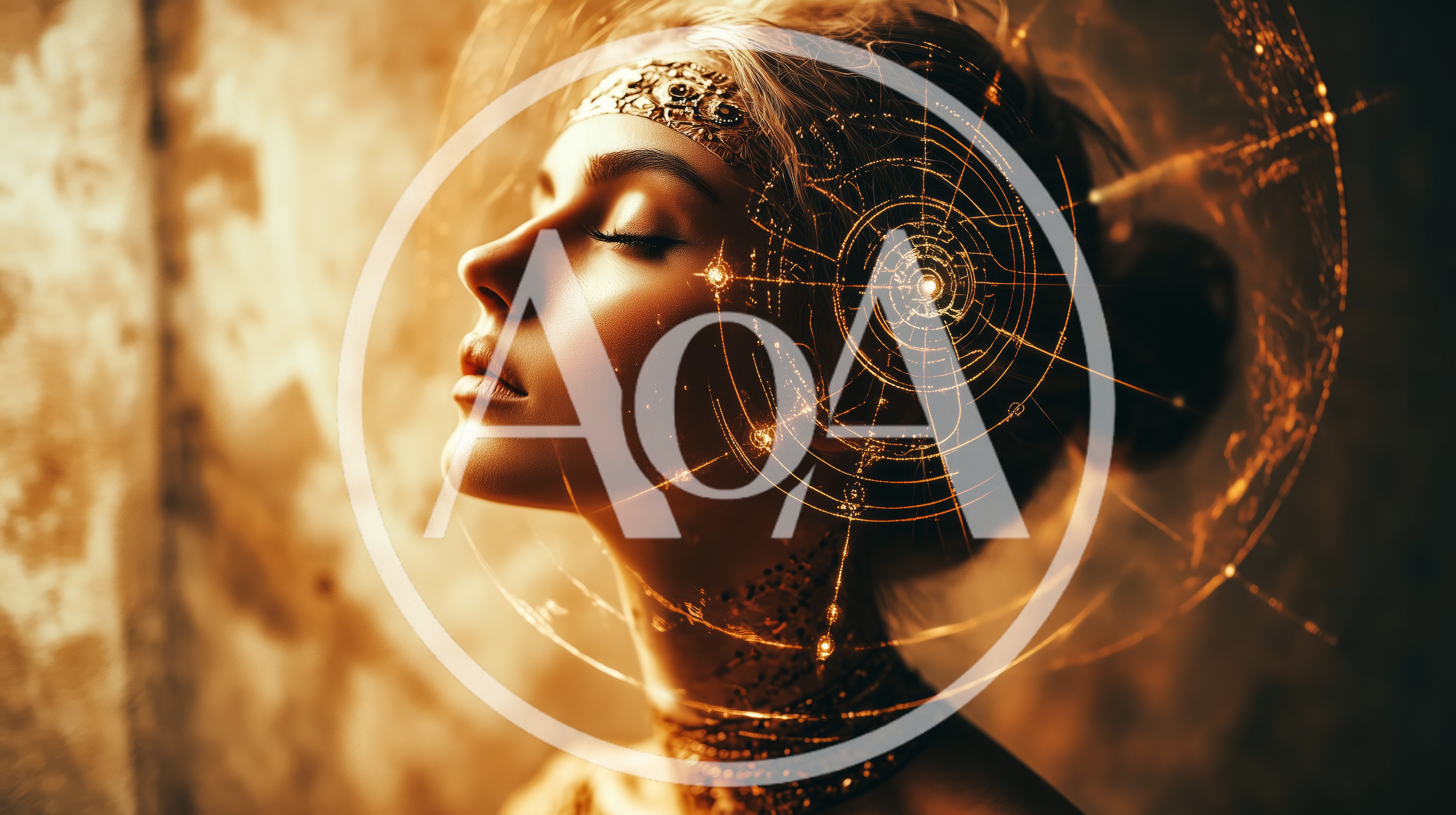 Portrait Of A Woman With Futuristic Golden Holographic Interface