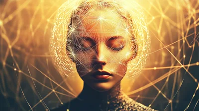 Digital Human Face With Glowing Neural Network Overlay