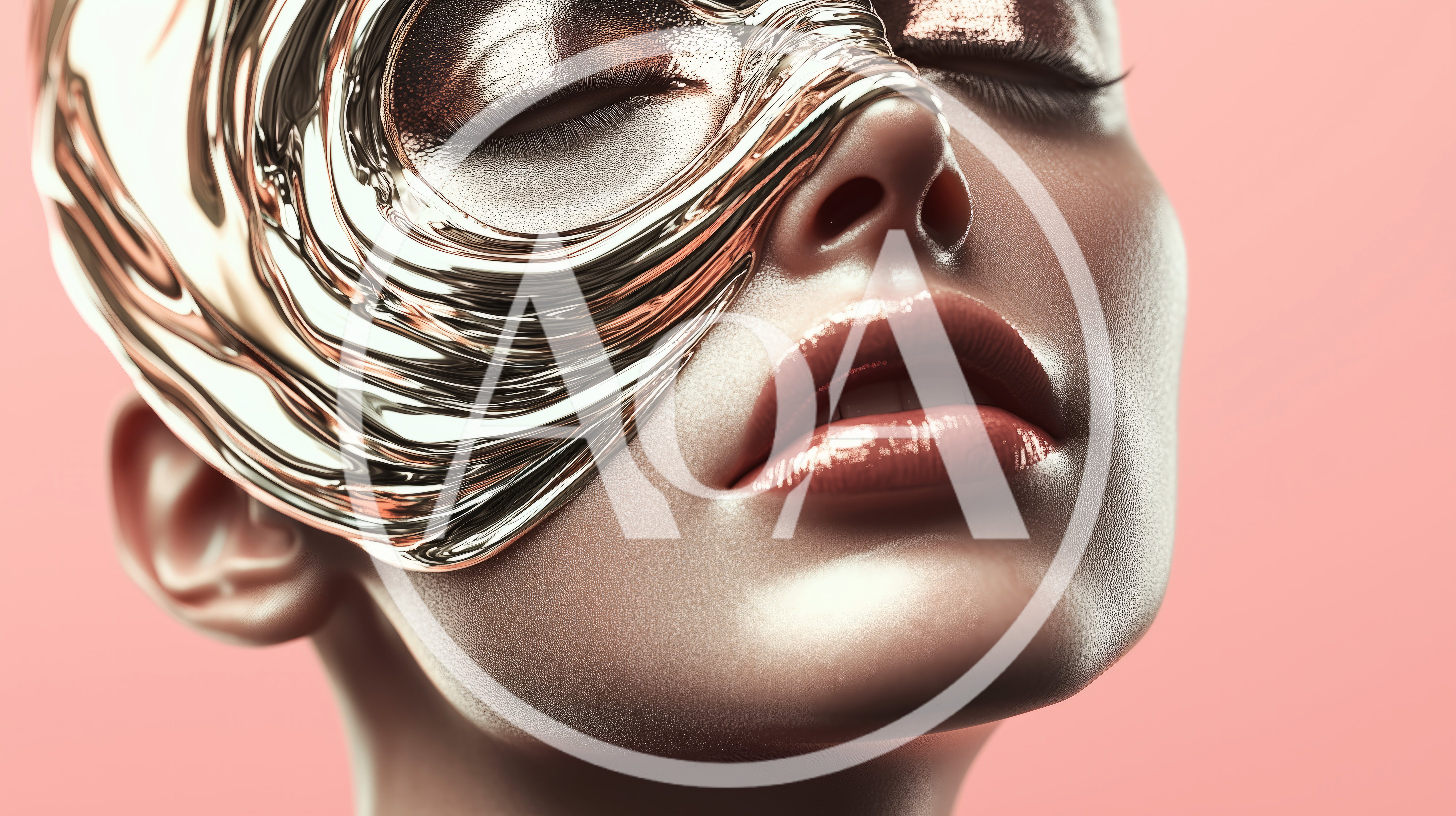 Close Up Portrait Of Woman With Liquid Gold Mask