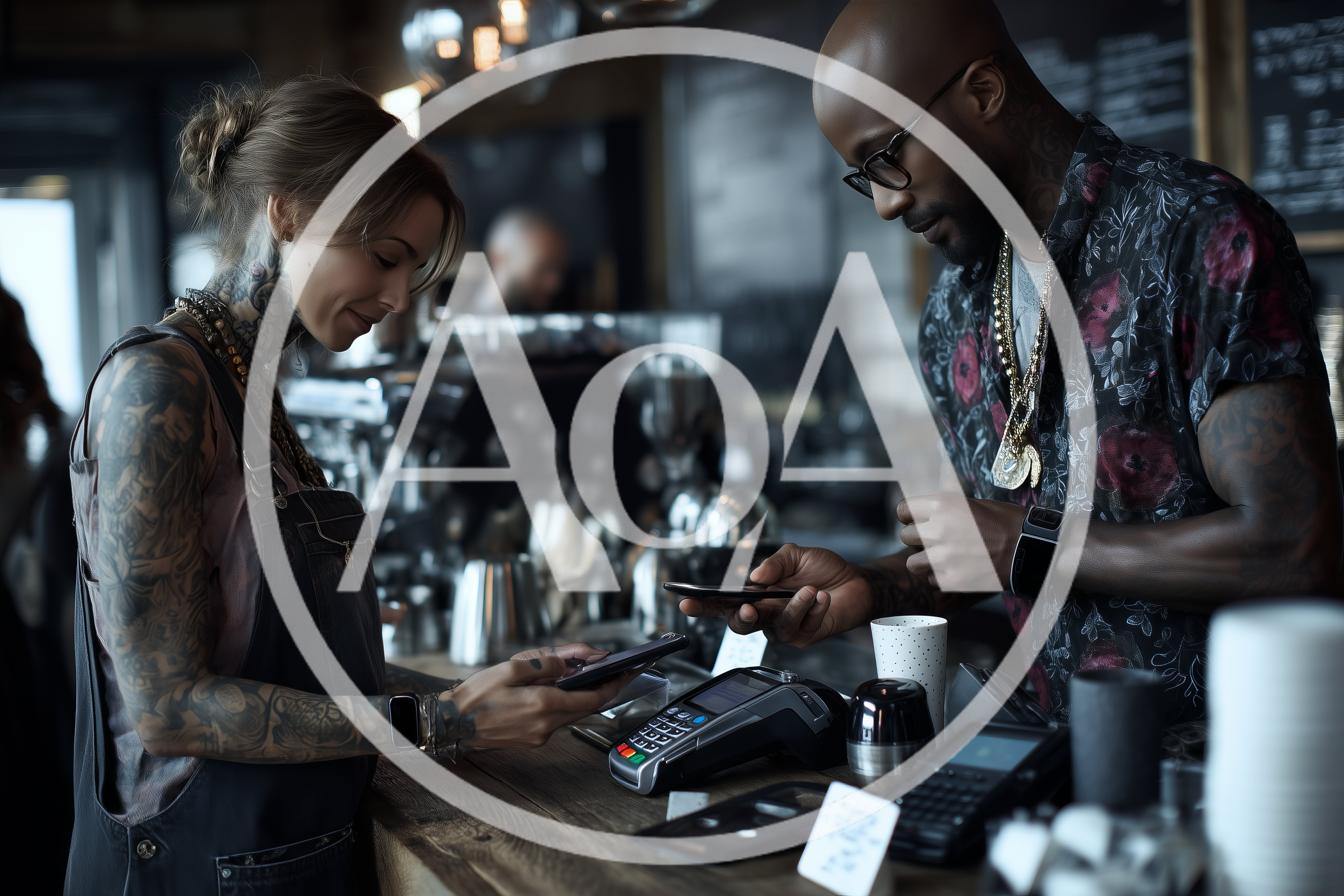 Customer Paying With Smartphone At Coffee Shop Counter