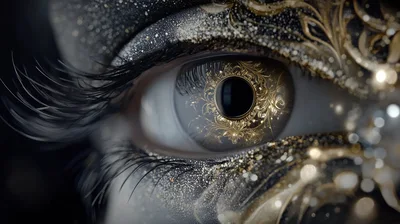 Close Up Of A Human Eye With Ornate Gold Makeup