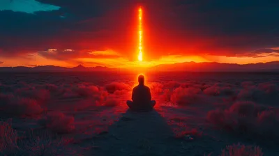 Person Meditating Under A Glowing Celestial Beam