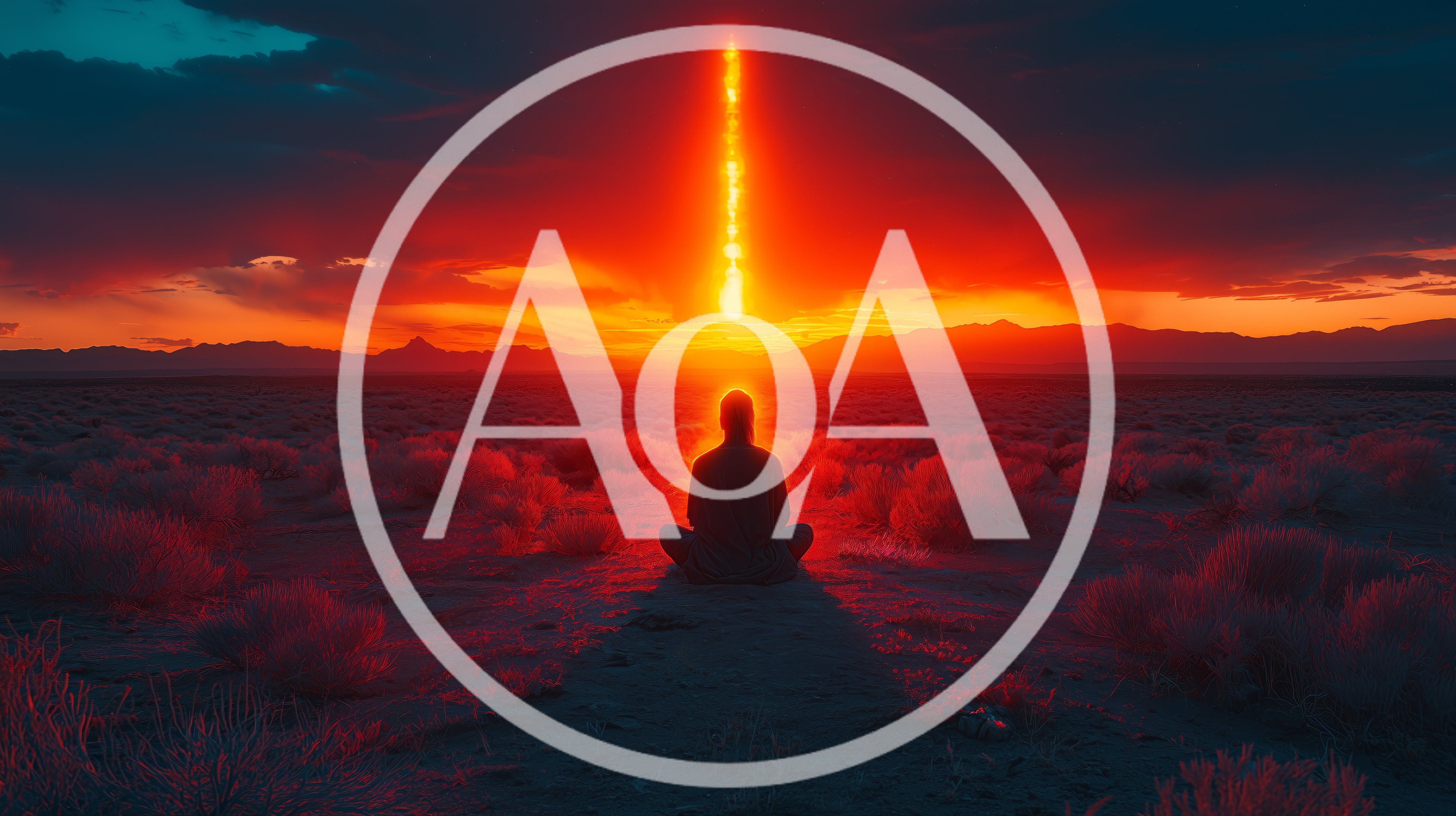 Person Meditating Under A Glowing Celestial Beam