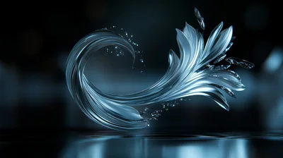 Abstract Liquid Wave Sculpture With Floating Droplets