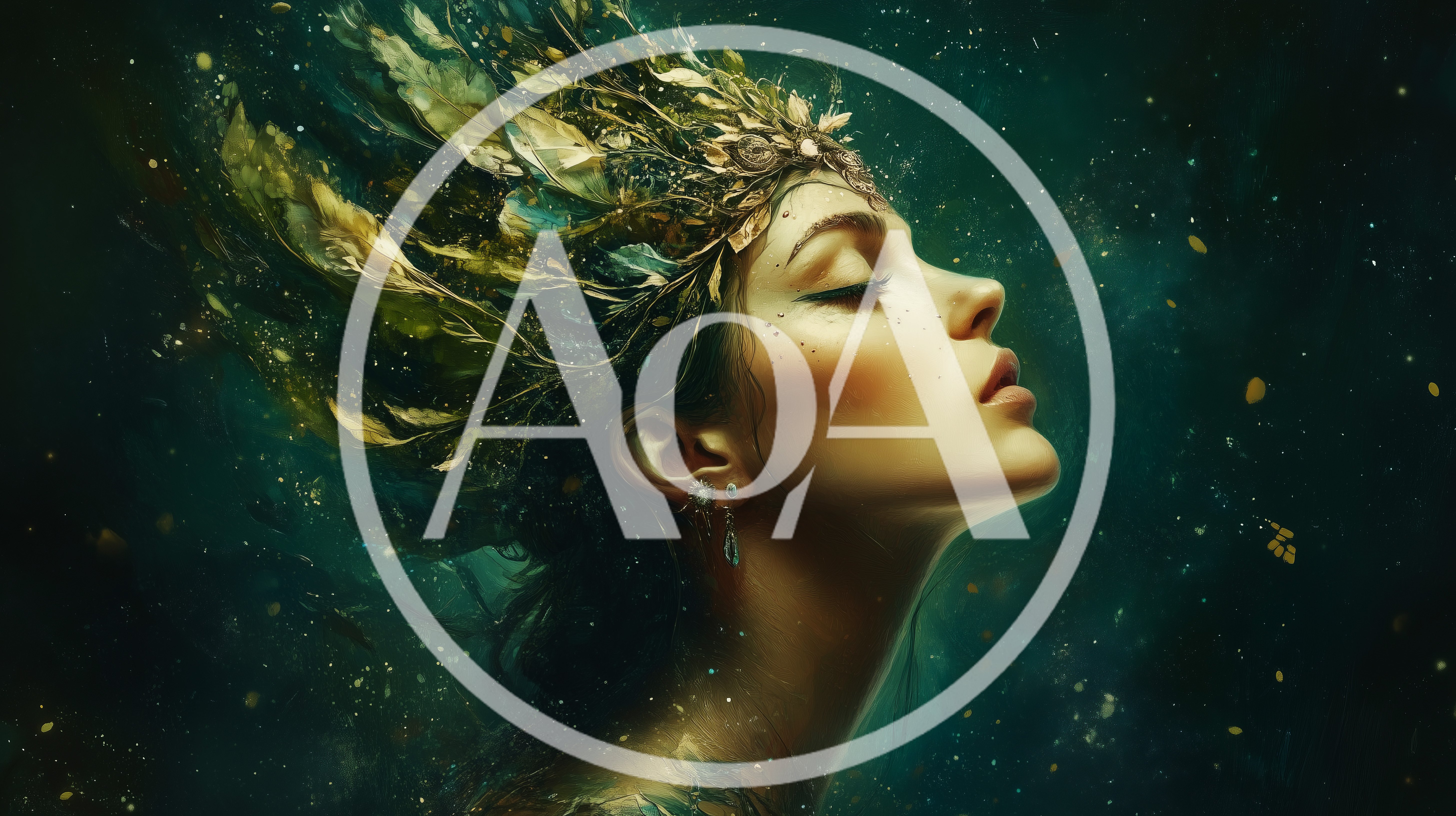 Ethereal Goddess Portrait With Golden Feather Crown