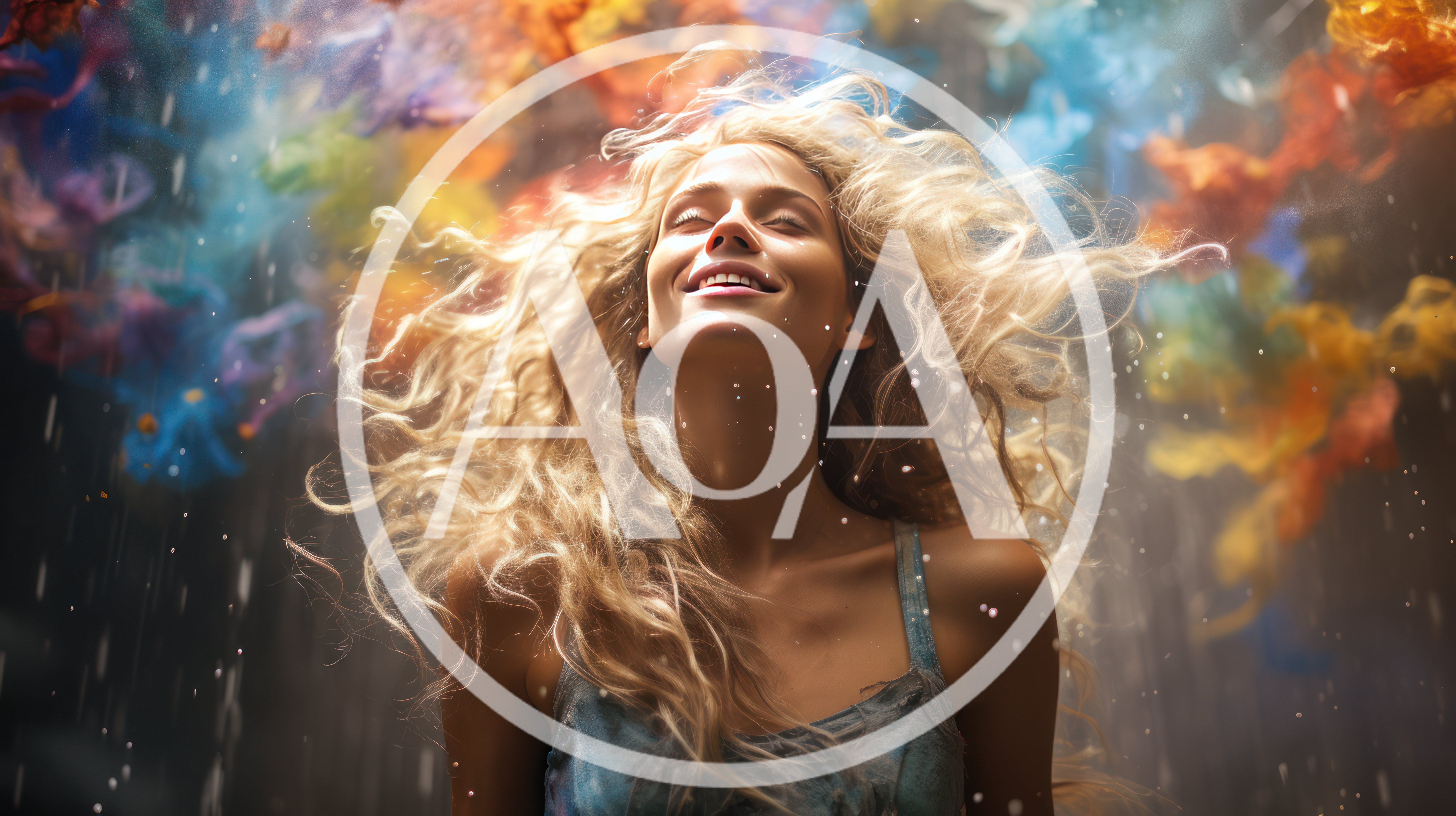 Woman With Flowing Blonde Hair Amidst Colorful Smoke