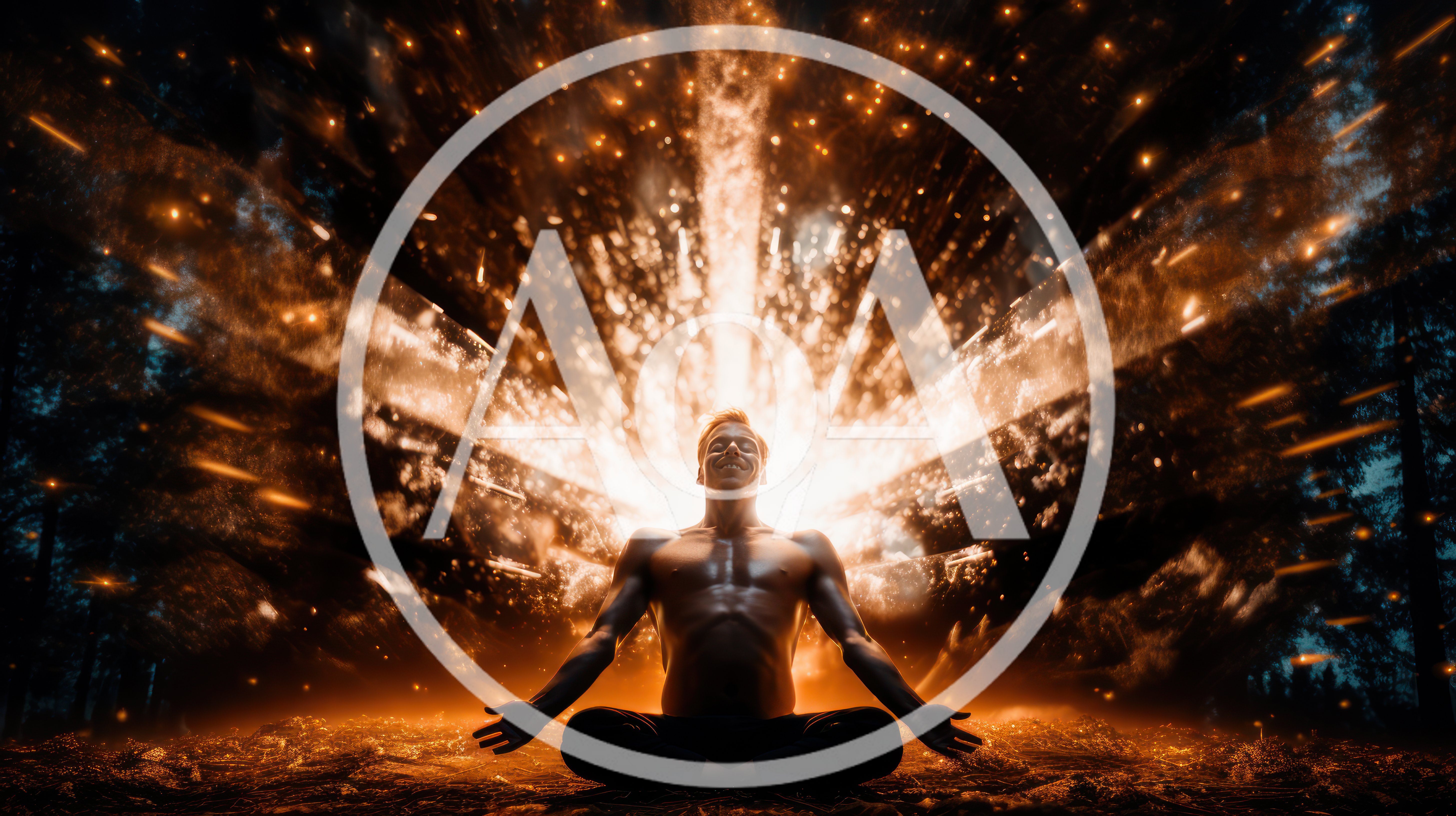 Man Meditating With Explosive Golden Energy Aura