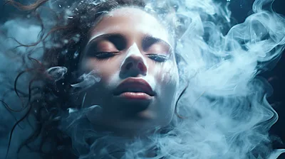 Woman Submerged In Water With Swirling Smoke Effects