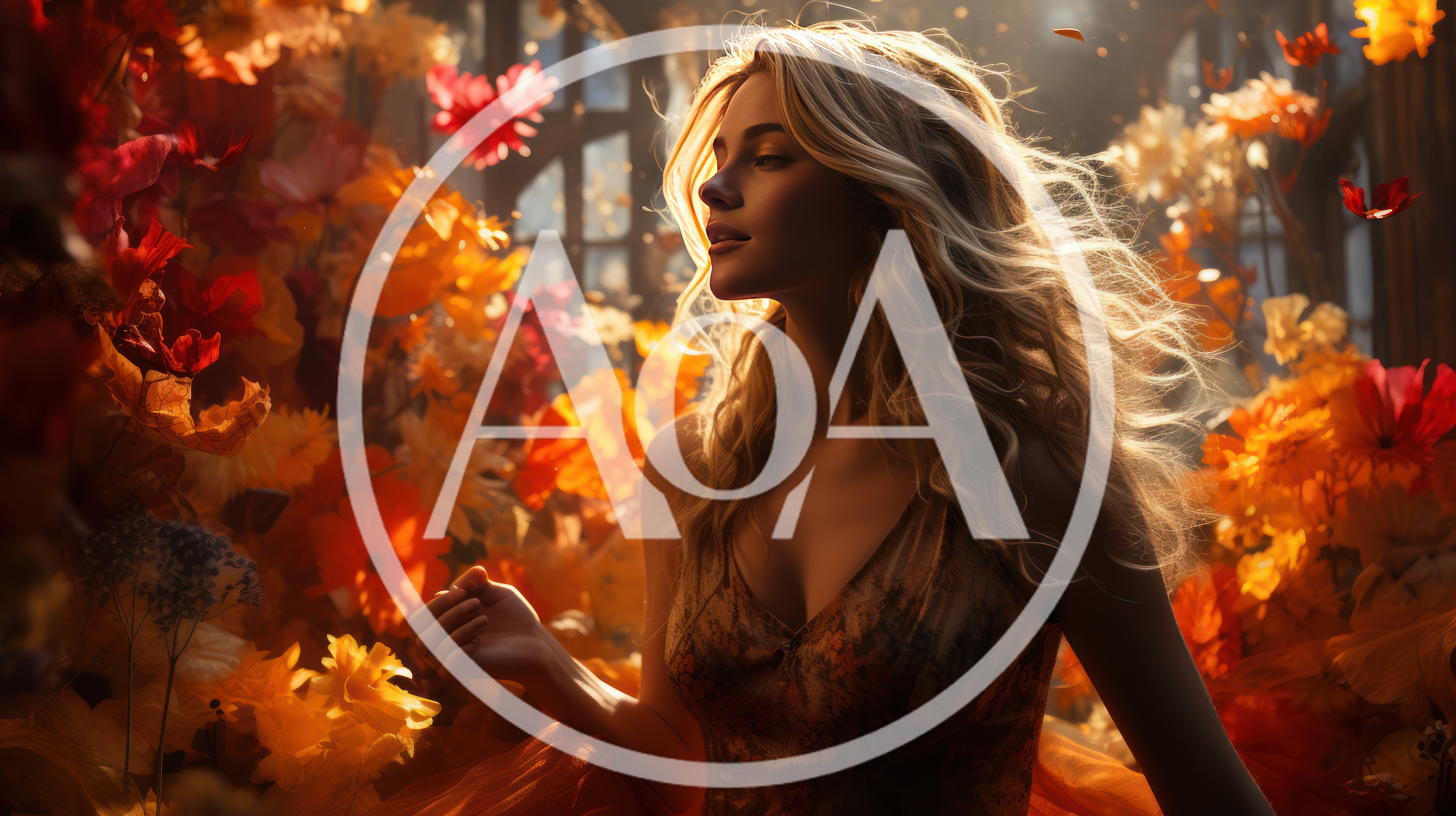 Blonde Woman Standing Amidst Vibrant Autumn Flowers