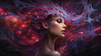 Surreal Portrait Of A Woman With Ethereal Cosmic Hair