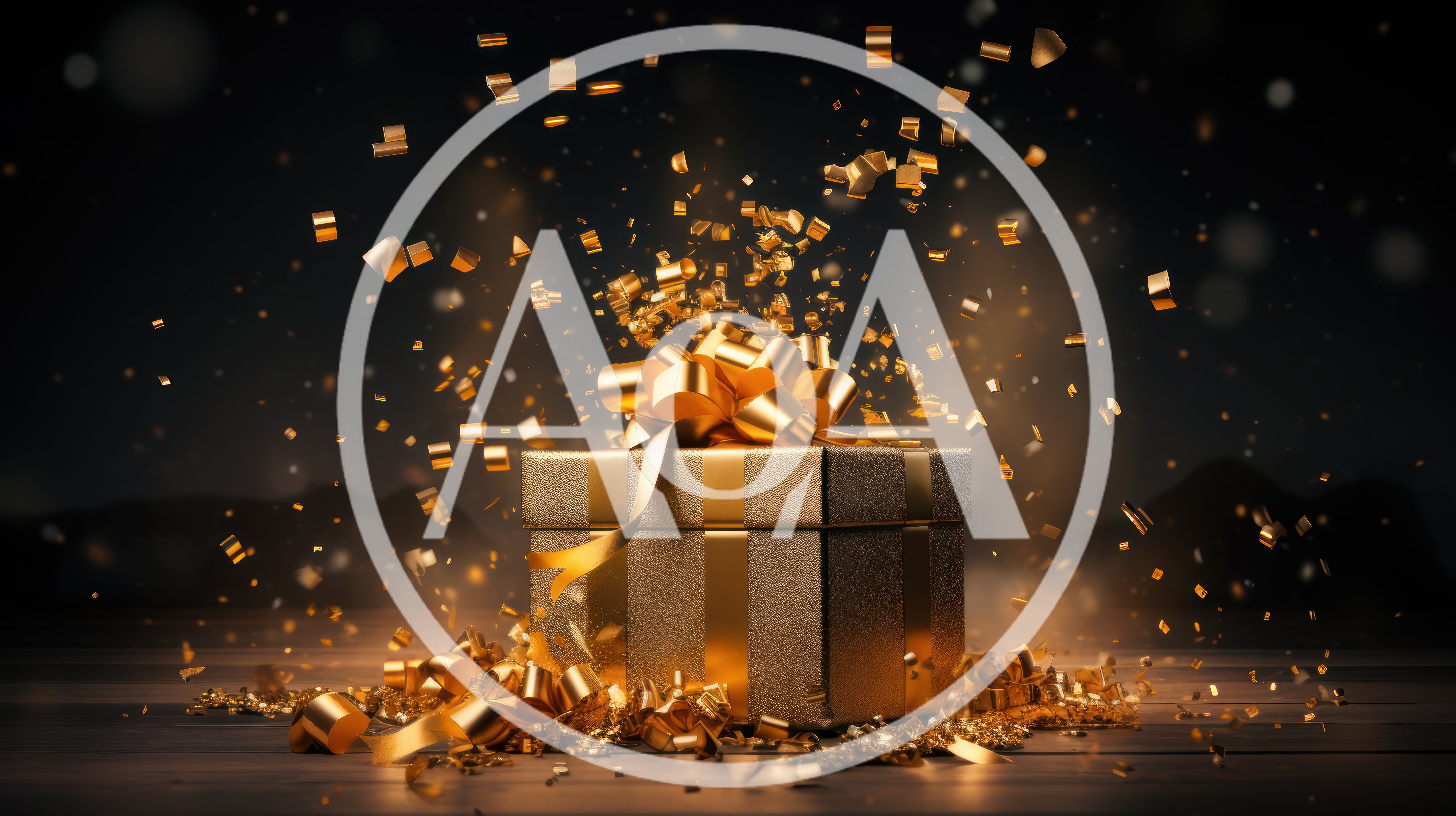 Golden Gift Box With Falling Confetti