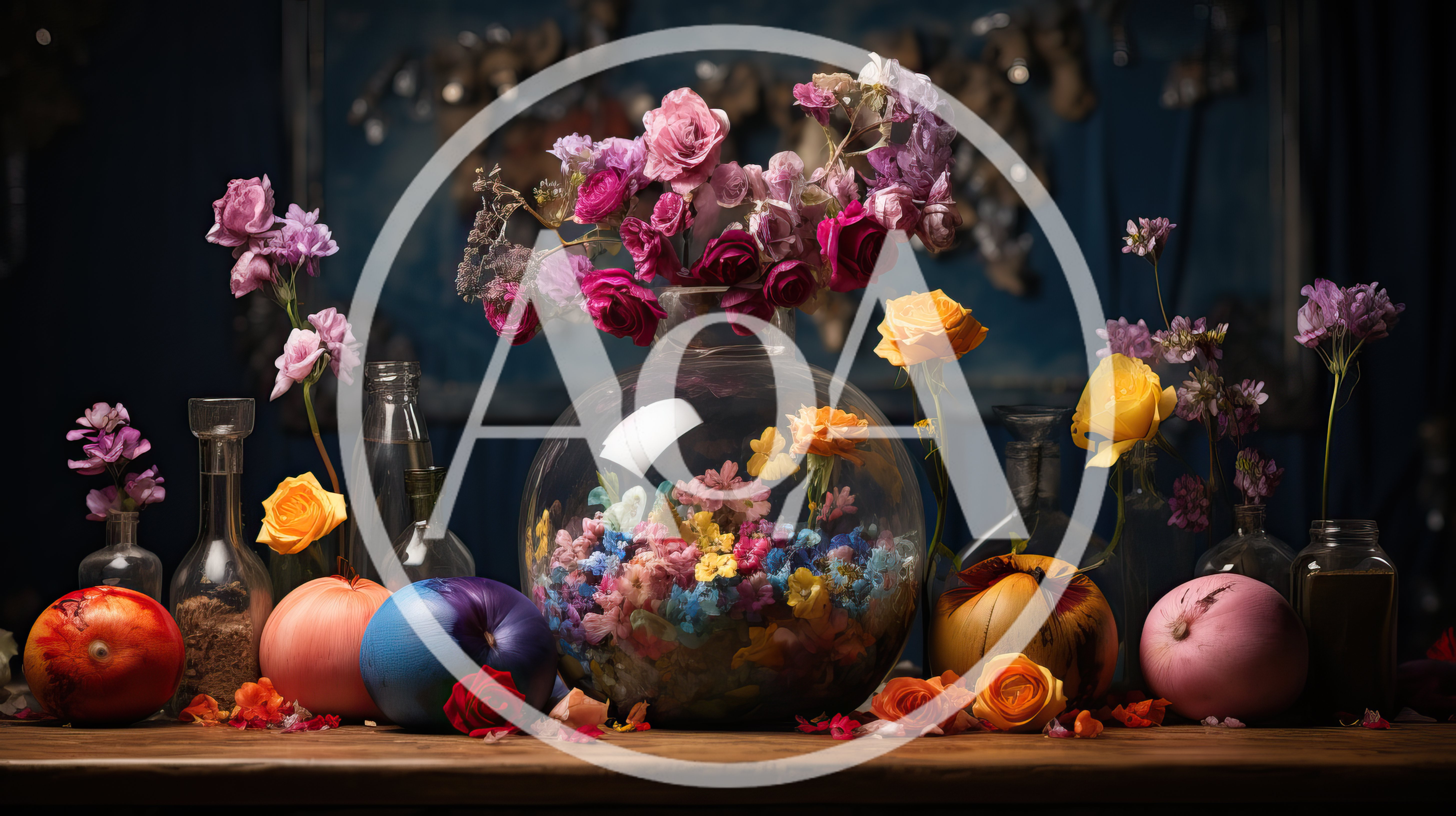 Still Life Arrangement Of Flowers And Fruit