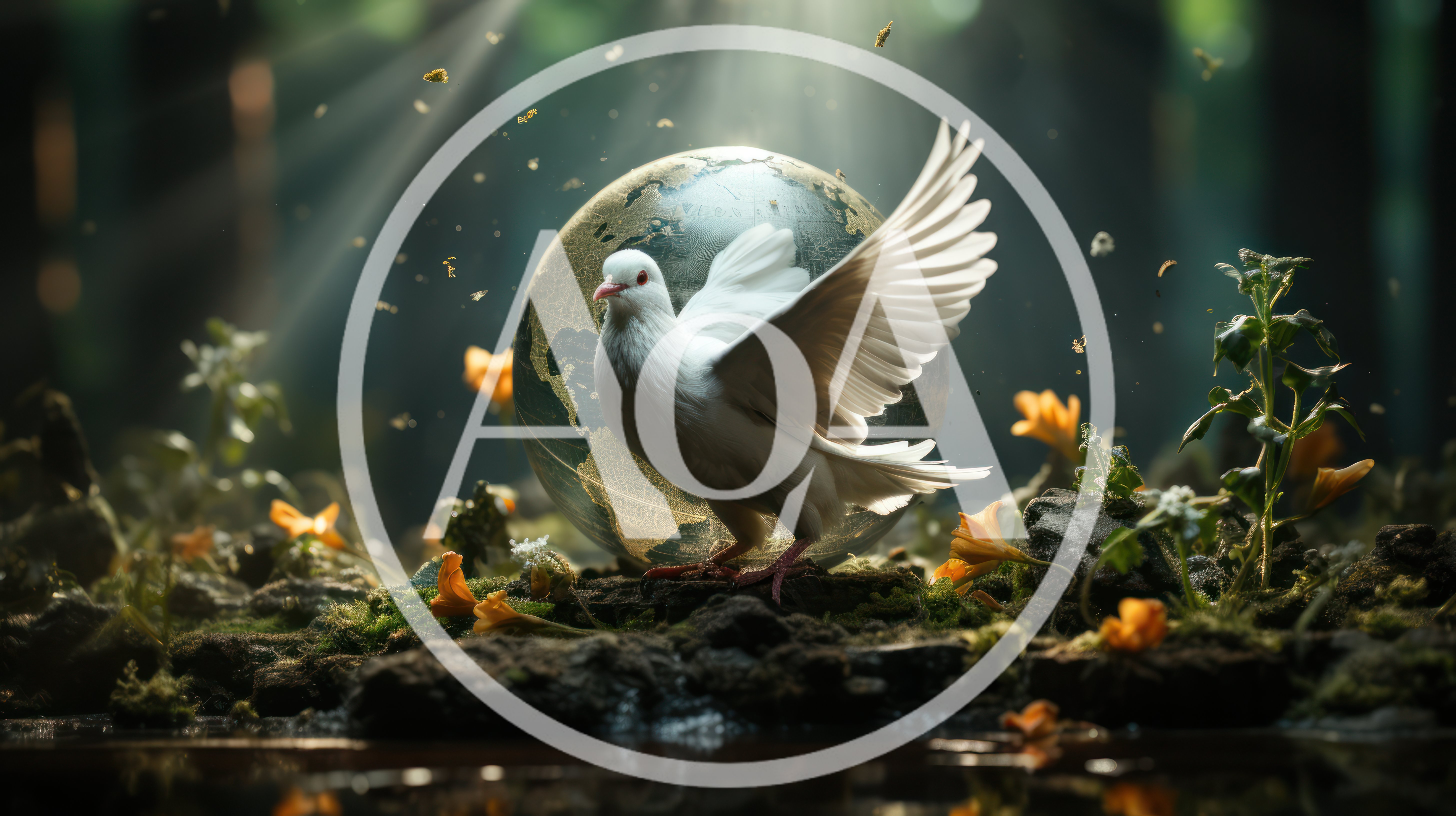 White Dove Standing Before A Glowing Earth Globe