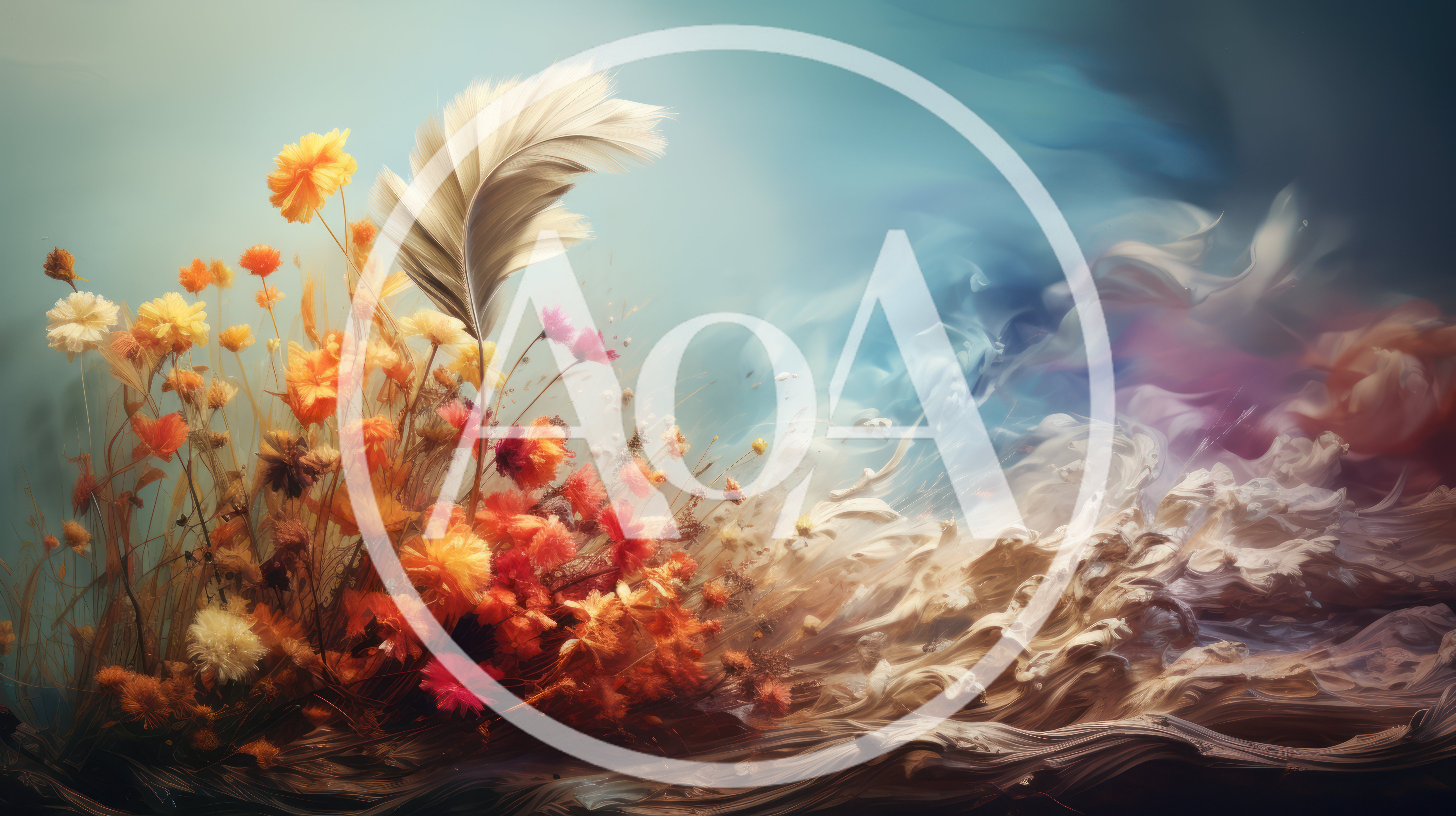Abstract Floral Arrangement With Floating Feather