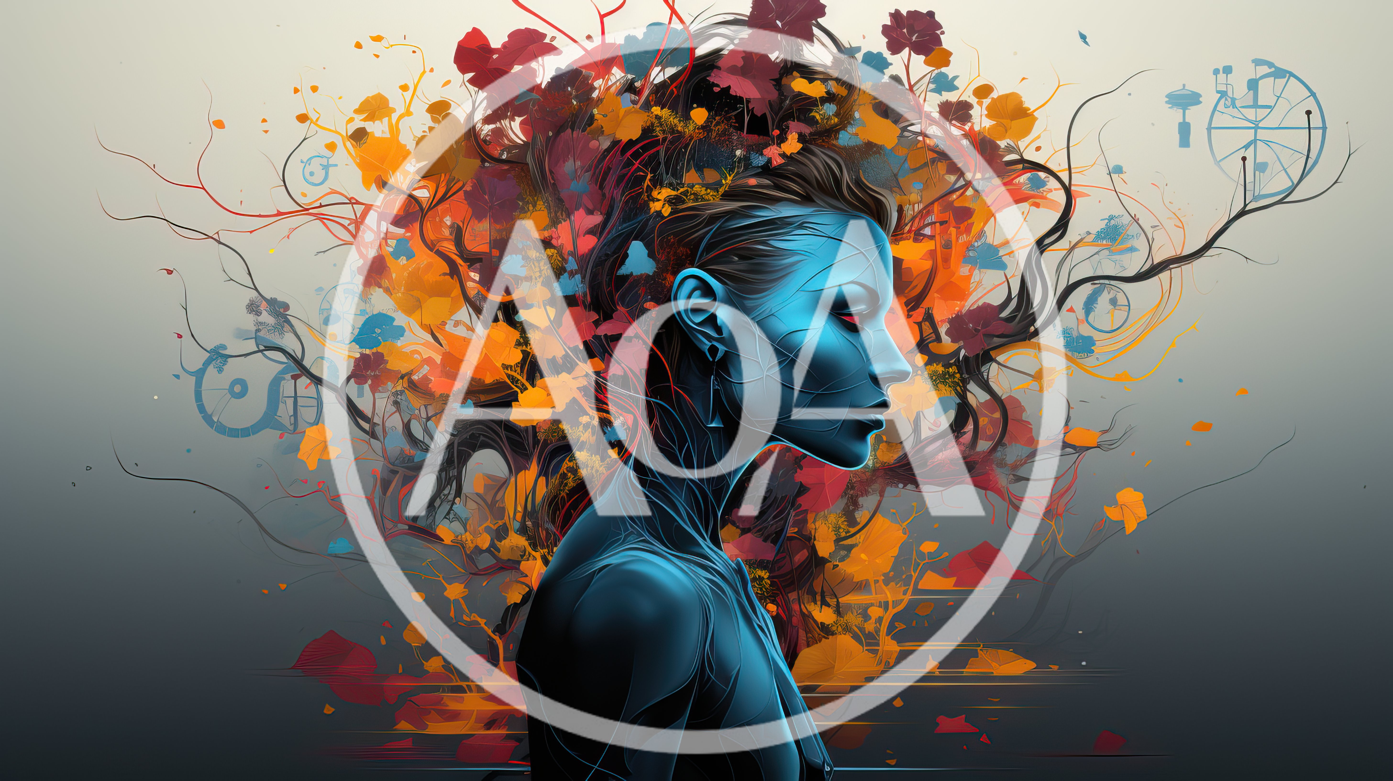 Surreal Portrait Of A Blue Humanoid Figure With Floral Hair
