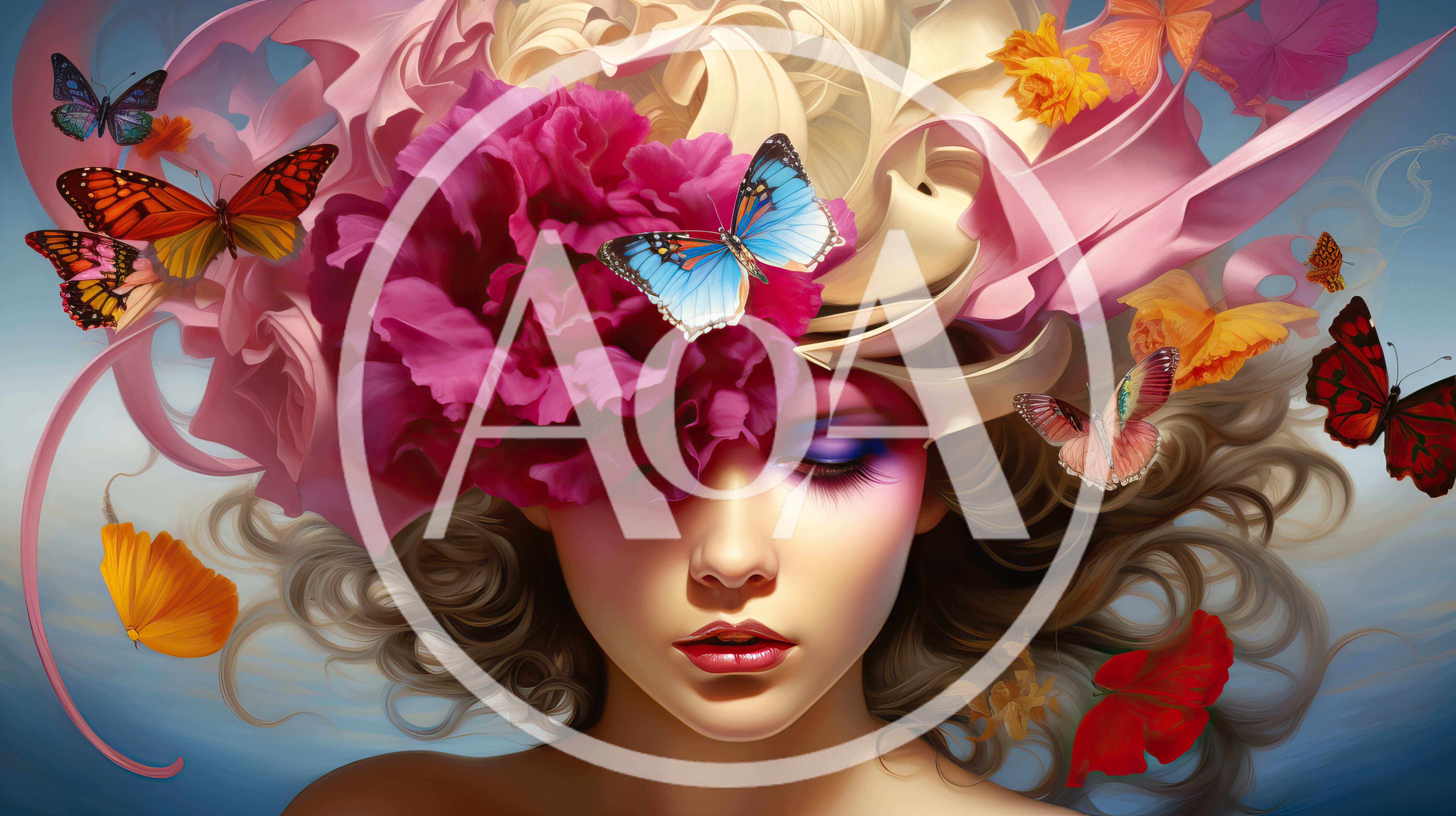 Surreal Portrait Of Woman With Floral Butterfly Headdress