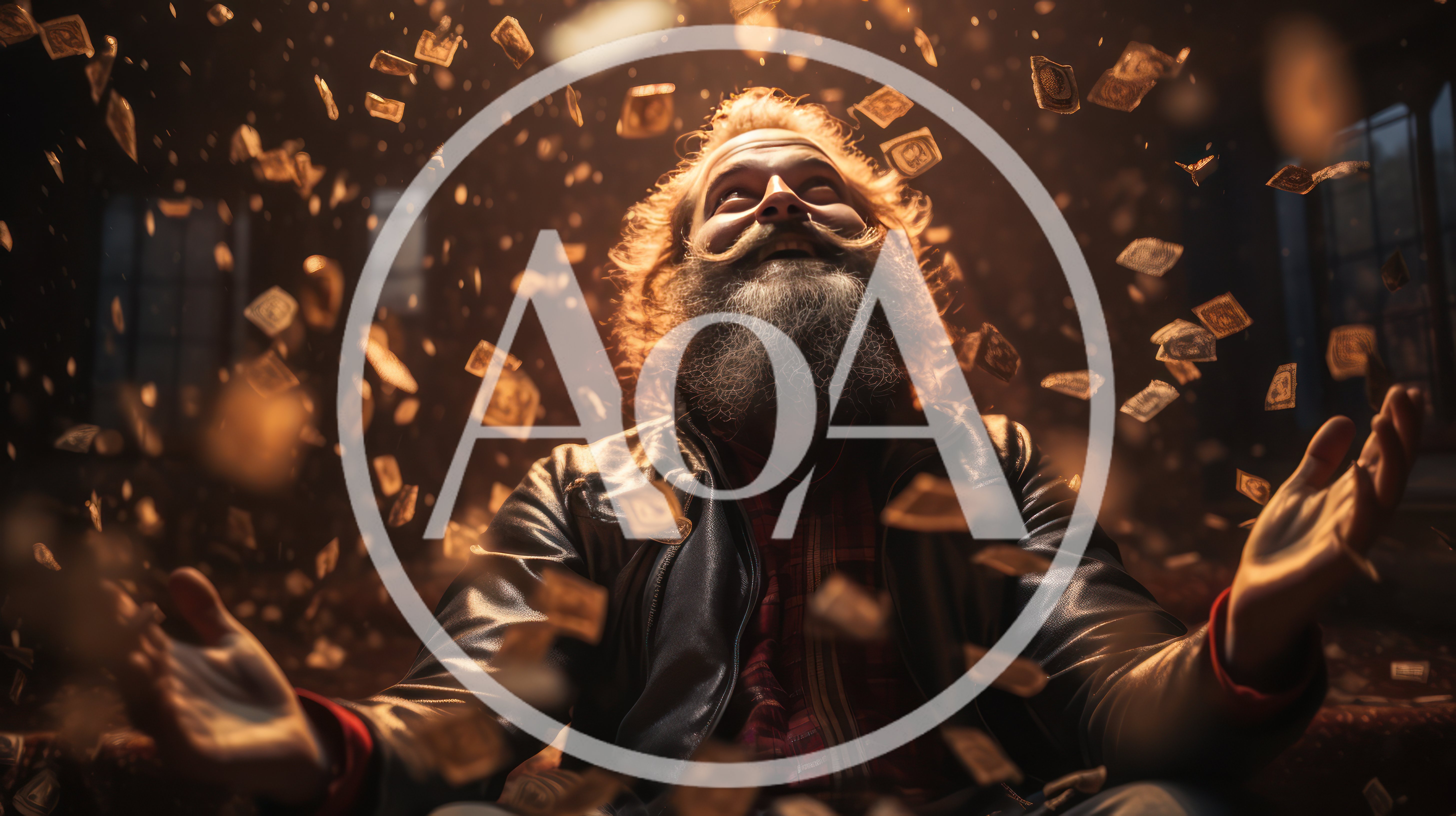 Man With Beard Celebrating Under Falling Money