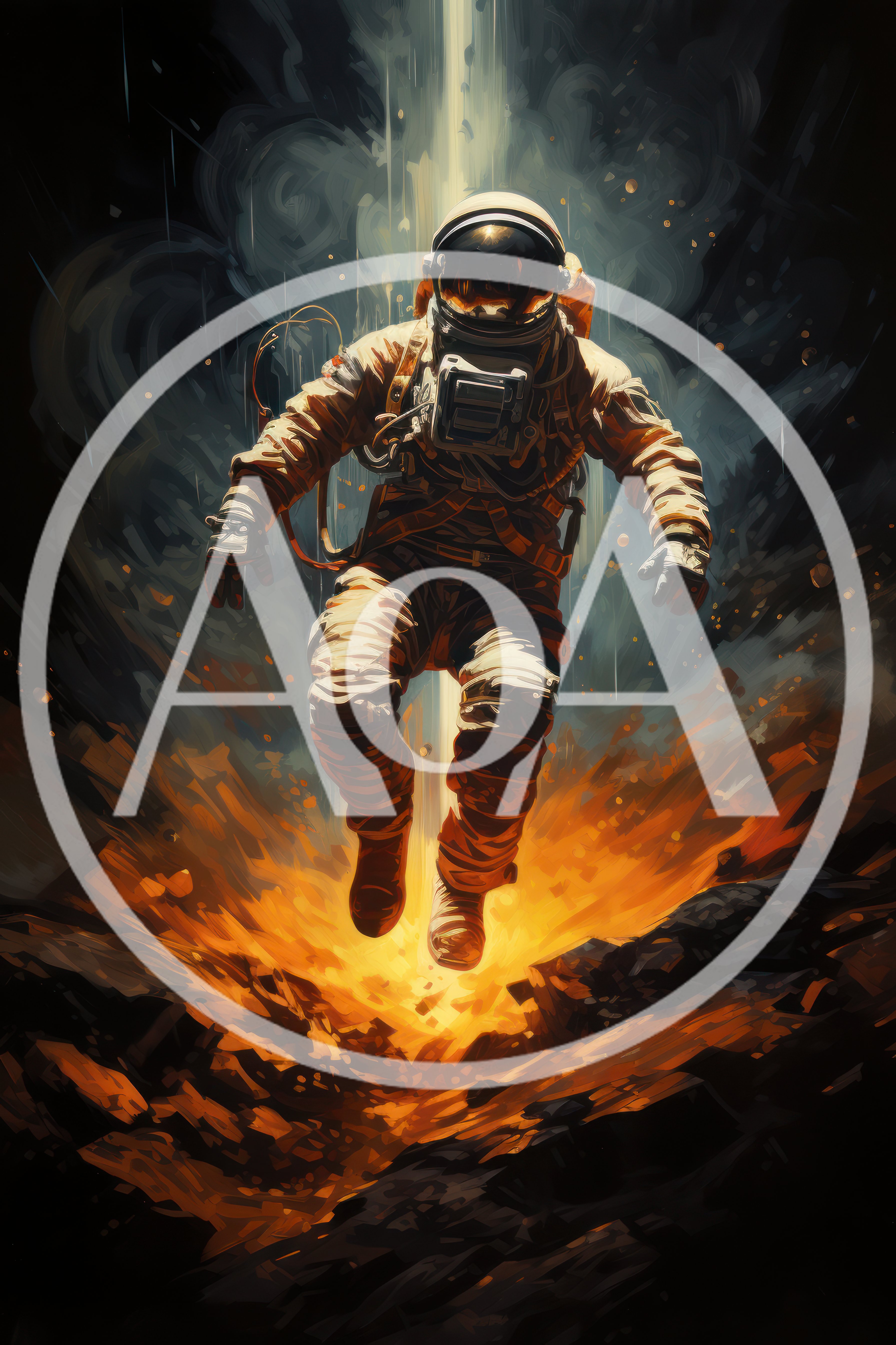 Astronaut Floating Above A Fiery Impact Crater