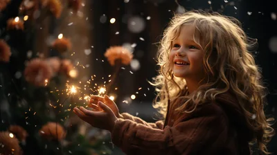Young Girl Playing With Sparklers In The Evening