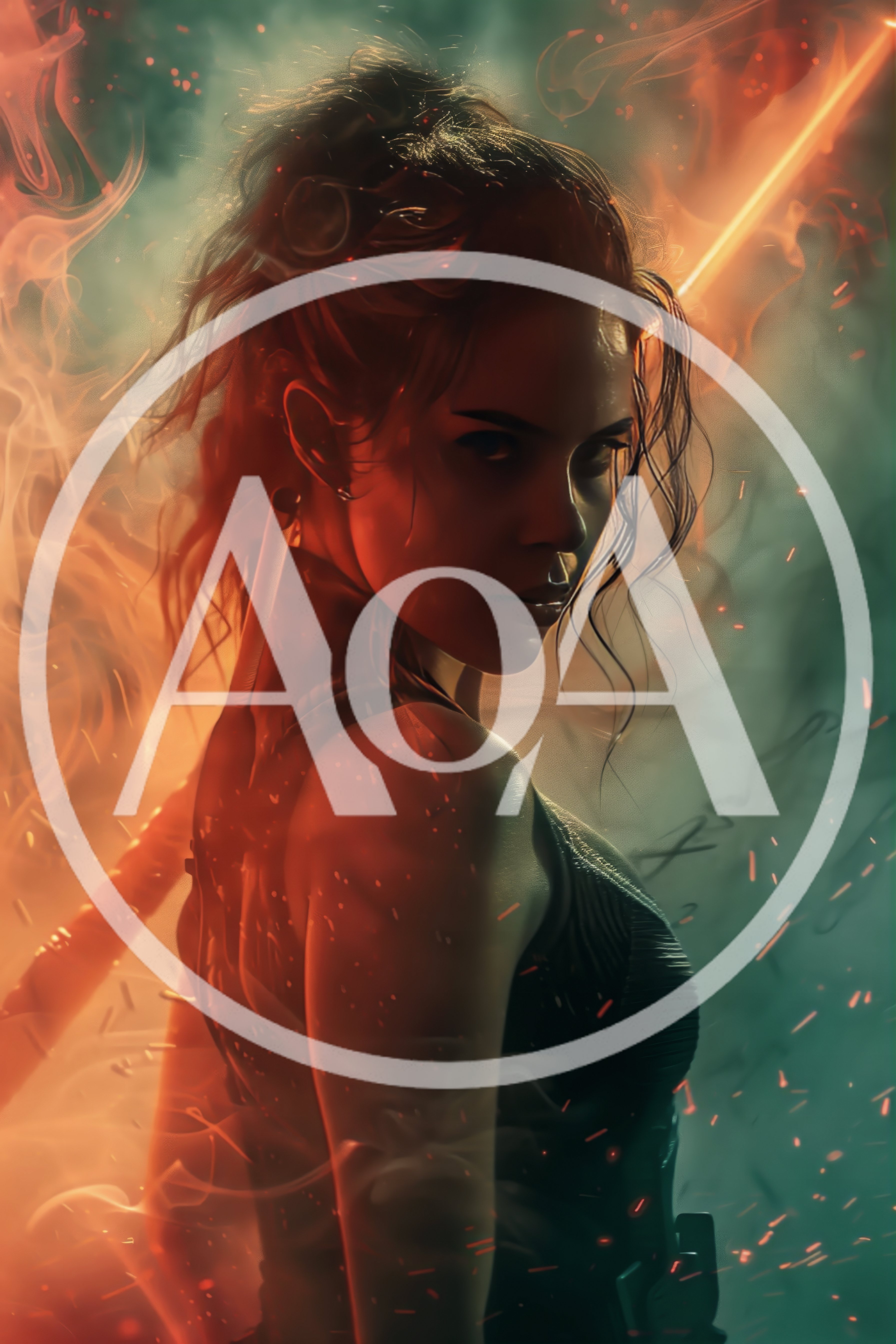 Warrior Woman Standing Amidst Smoke And Glowing Embers