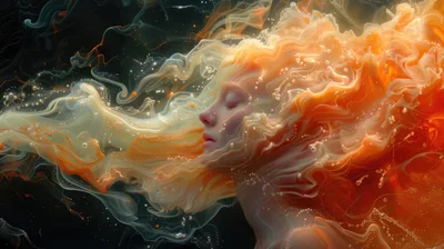 Surreal Portrait Of A Woman With Flowing Liquid Hair