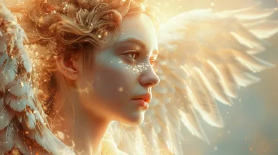 Ethereal Angel Portrait With Glowing Wings