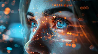 Close Up Of Human Eye With Digital Data Overlay