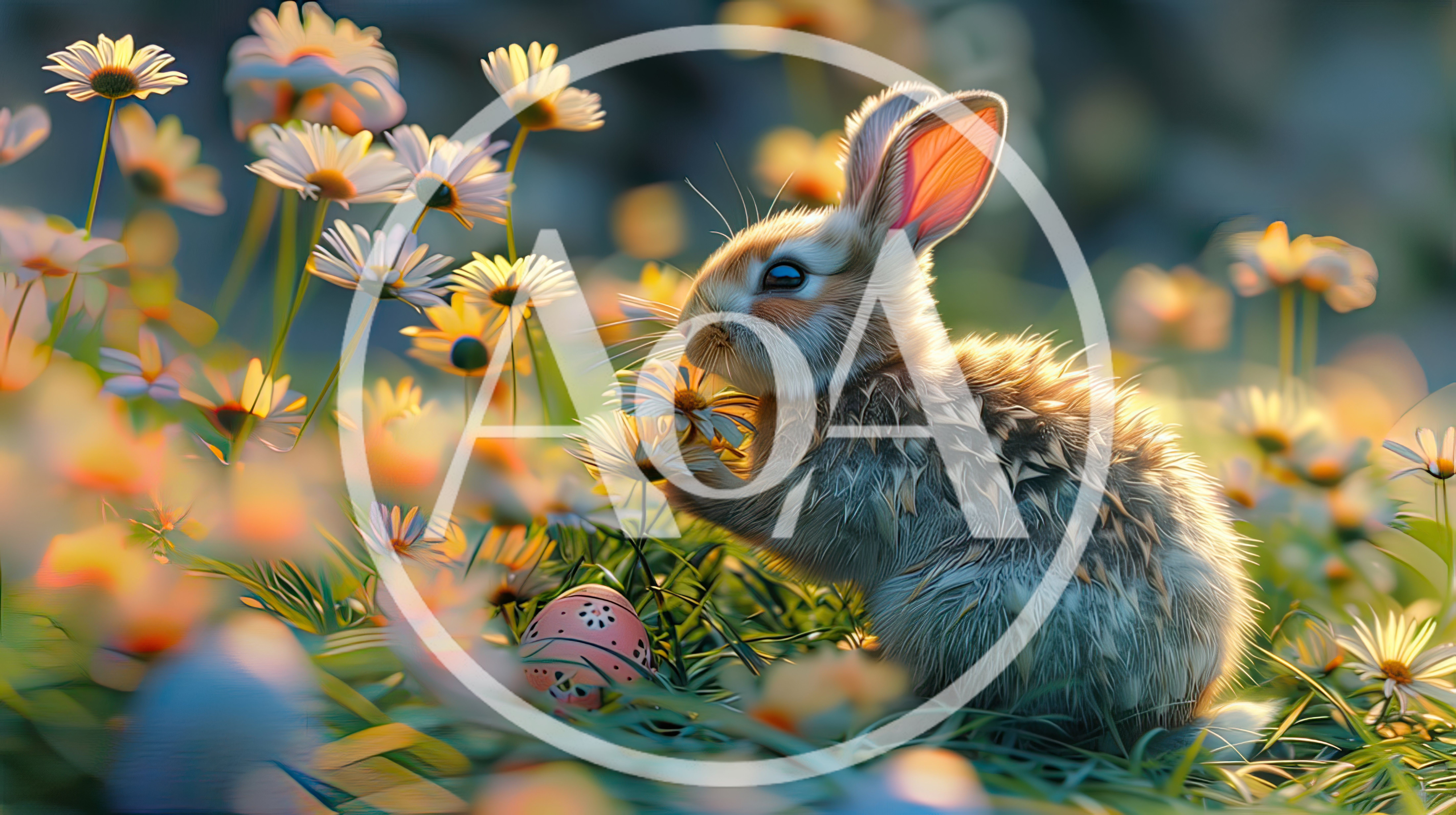 Cute Fluffy Bunny Rabbit In A Daisy Field