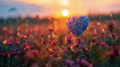 Heart Shaped Flower Cluster in Sunset Meadow