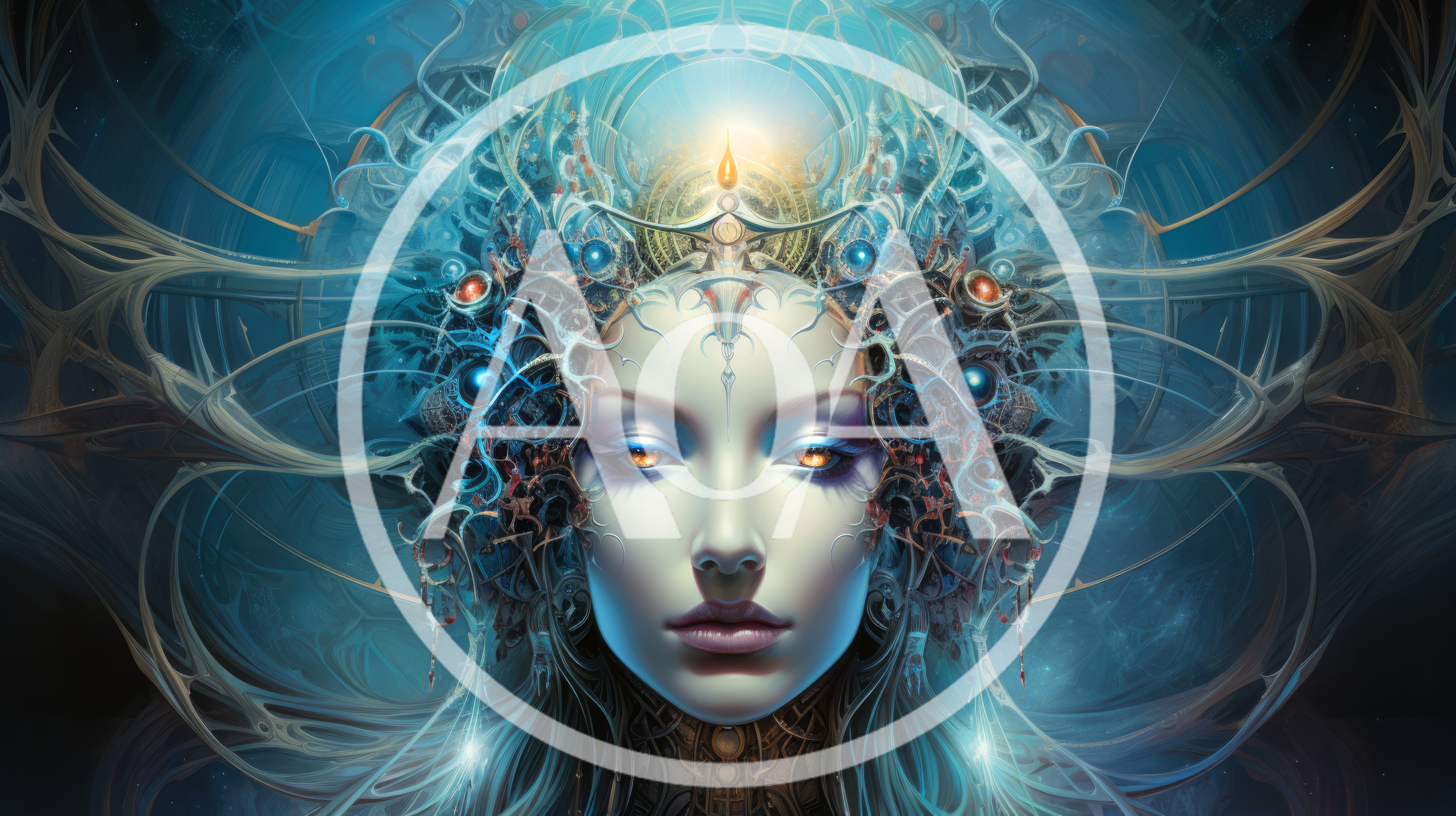 Ethereal Goddess Portrait With Intricate Bioluminescent Ornamentation