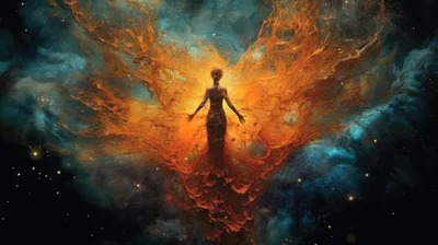 Cosmic Silhouette Of A Human Figure In Nebula