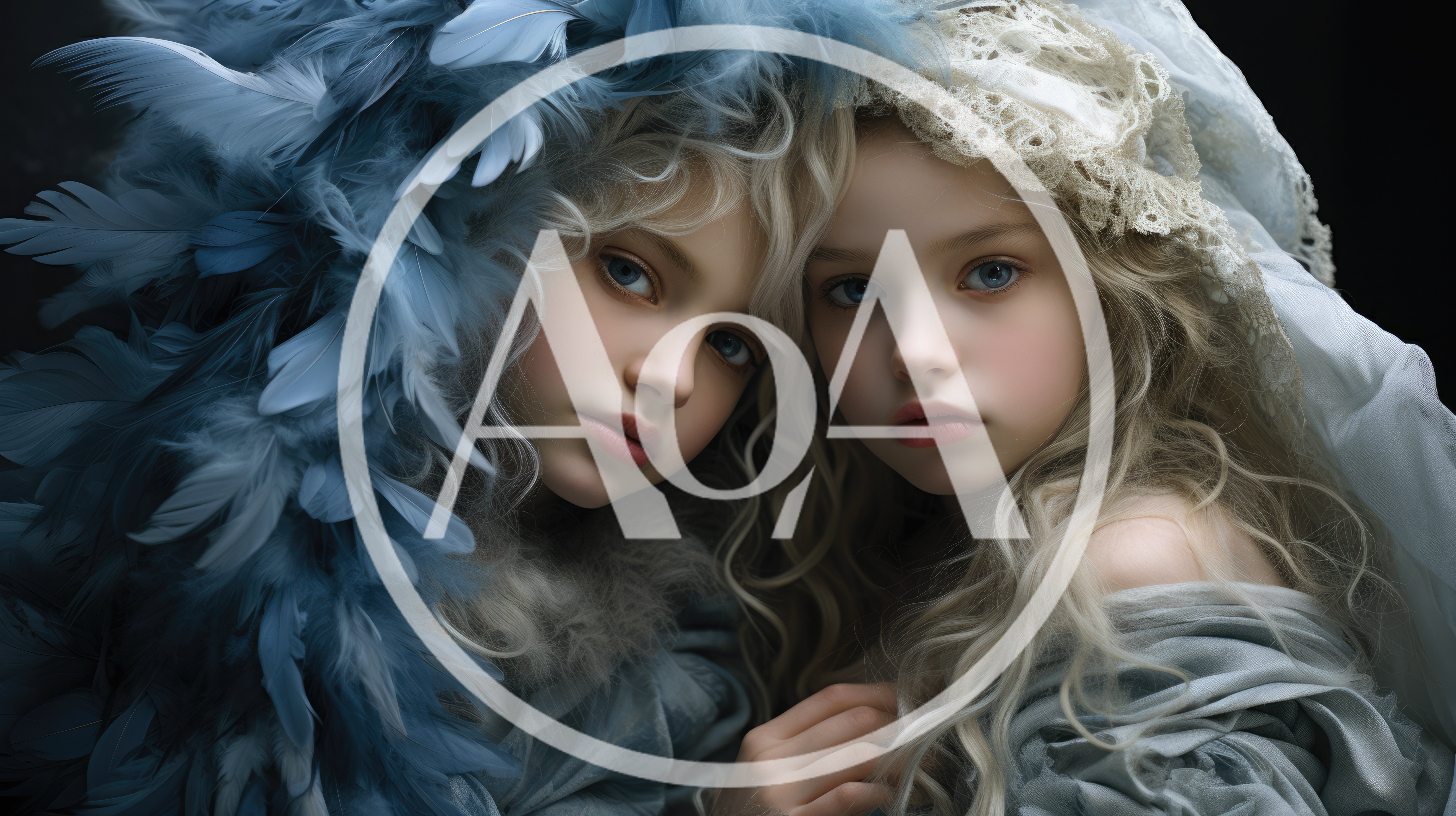 Two Ethereal Young Girls With Feathers And Lace