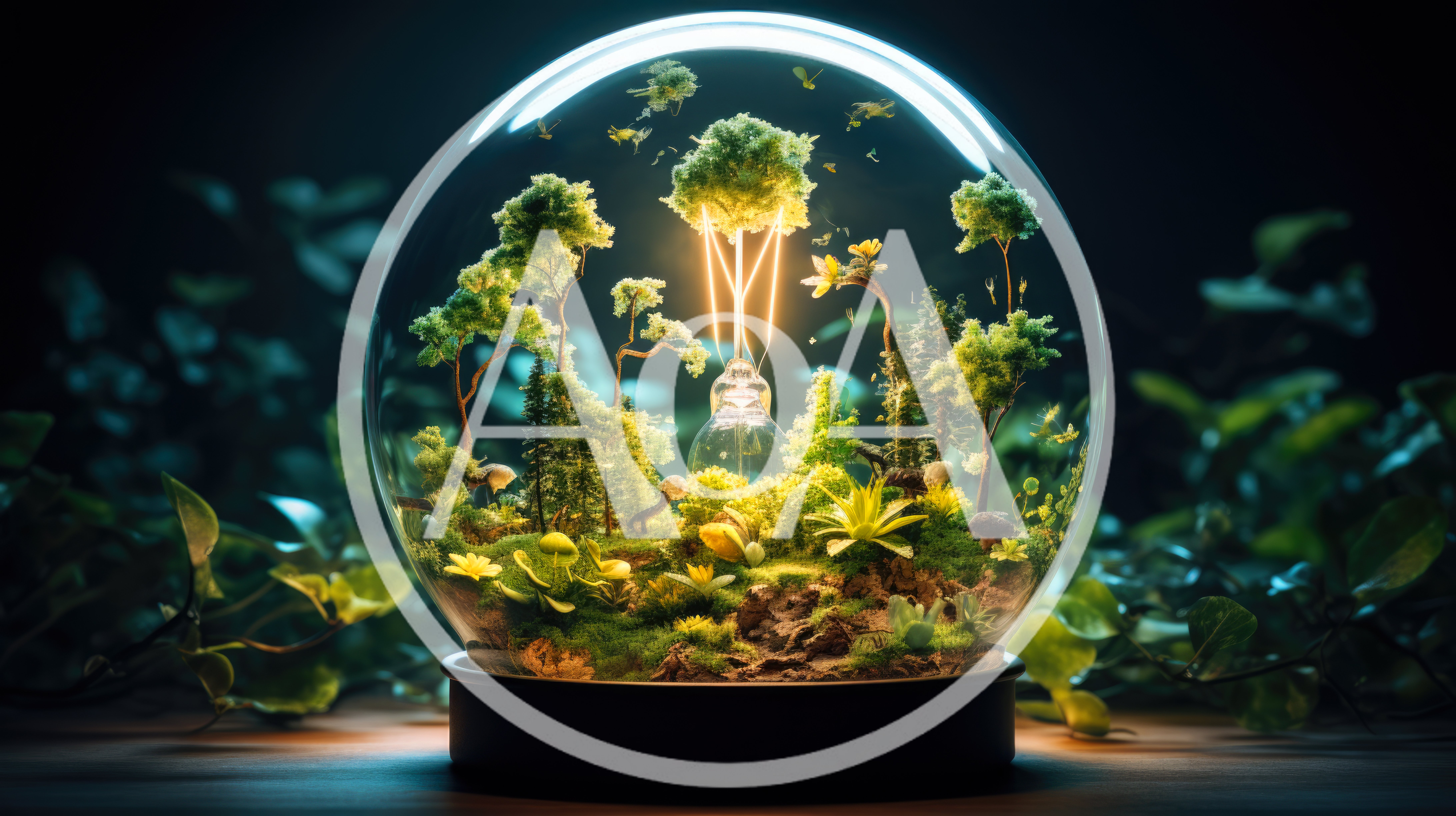 Miniature Forest Ecosystem Inside A Glowing Glass Sphere